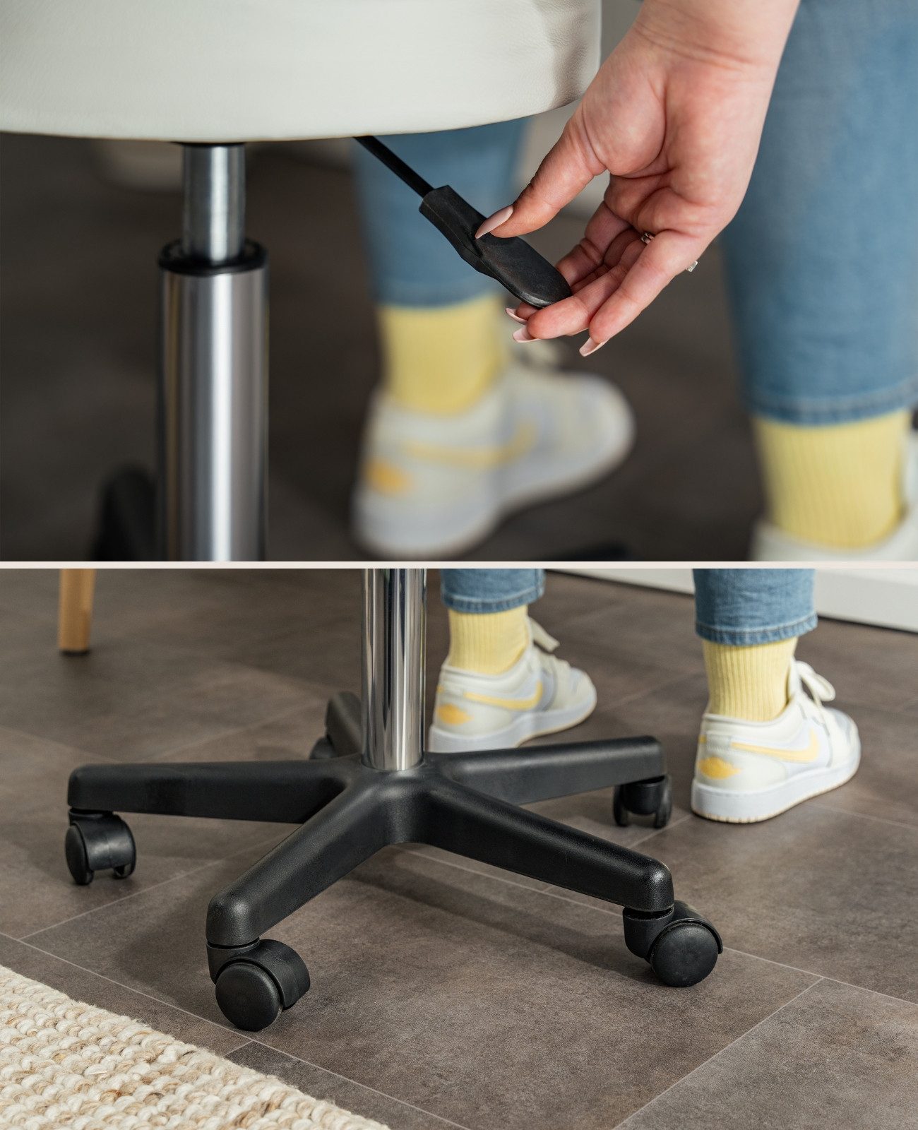 dibea Drehhocker 360° & stufenlos höhenverstellbar (1 St), Rollhocker mit 5 Rollen, Arbeitshocker gepolstert – Bild 4 von 5