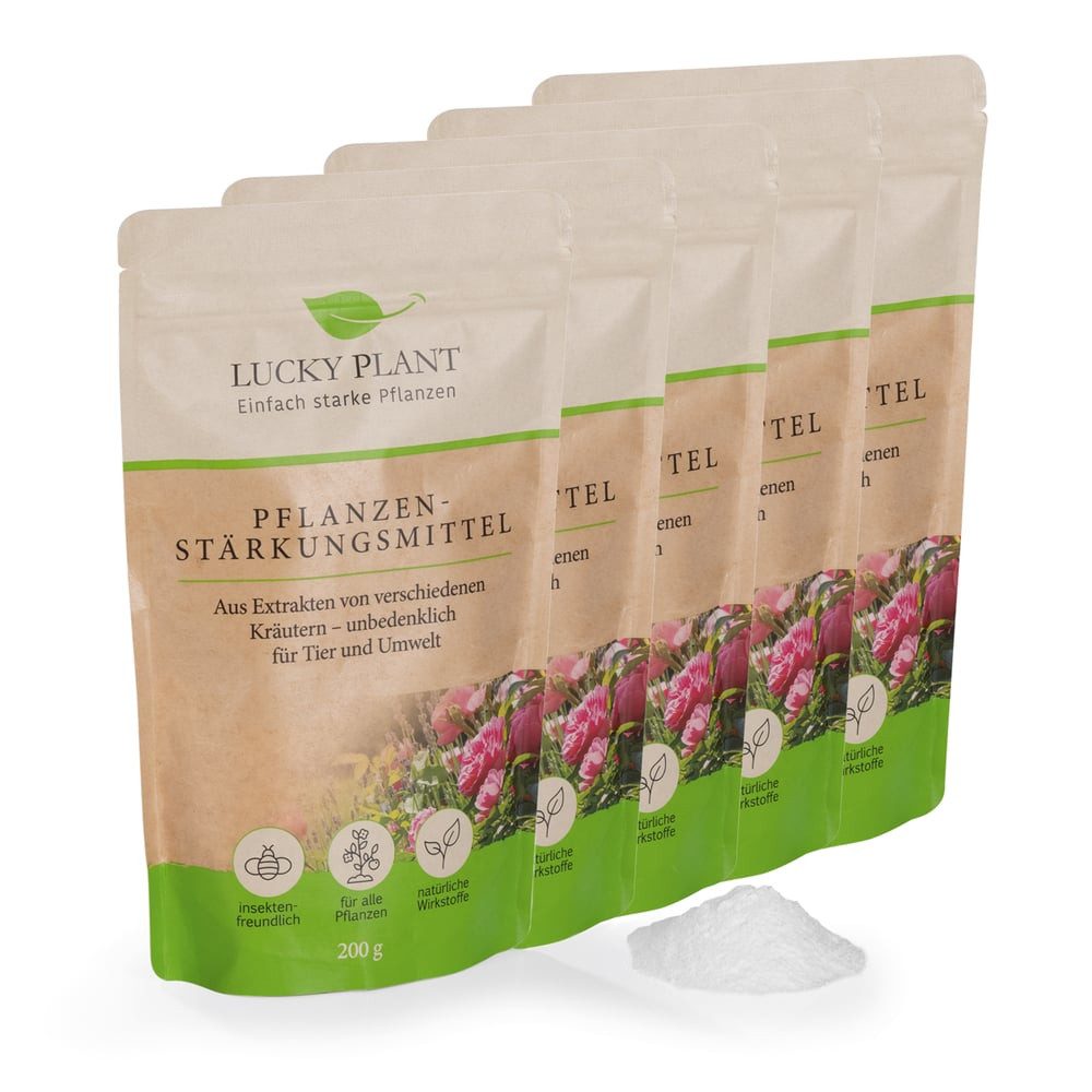 Lucky Plant Pflanzgranulat Pflanzenstärkung Pulver 5x 200g weiß inkl. Messlöffel, Stärkt gestresste und geschwächte Pflanzen!