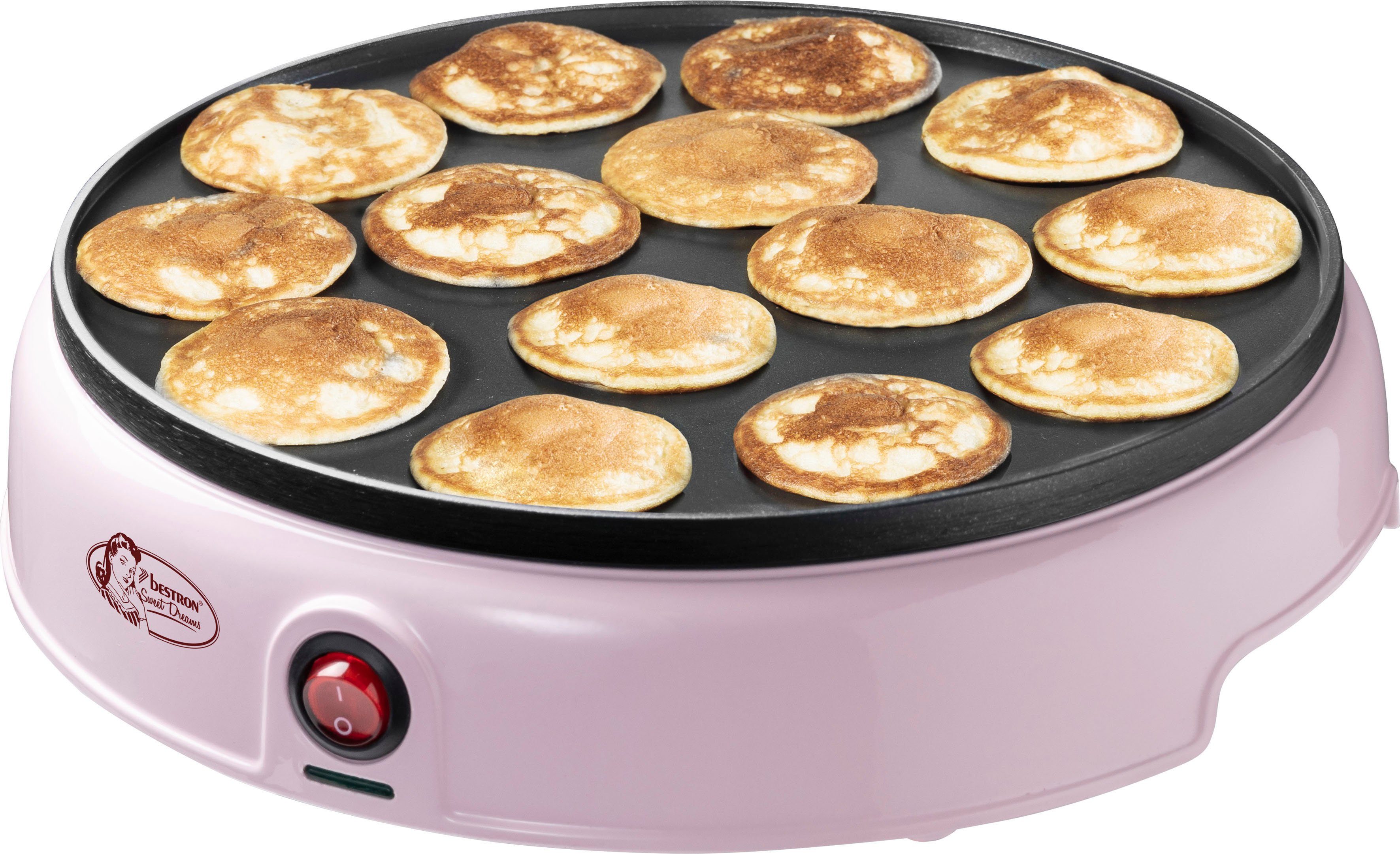 Poffertjes-Maker Design, Mini bestron Antihaftbeschichtung Automat, APFM700SDP, 800 Retro mit Pfannkuchen W,