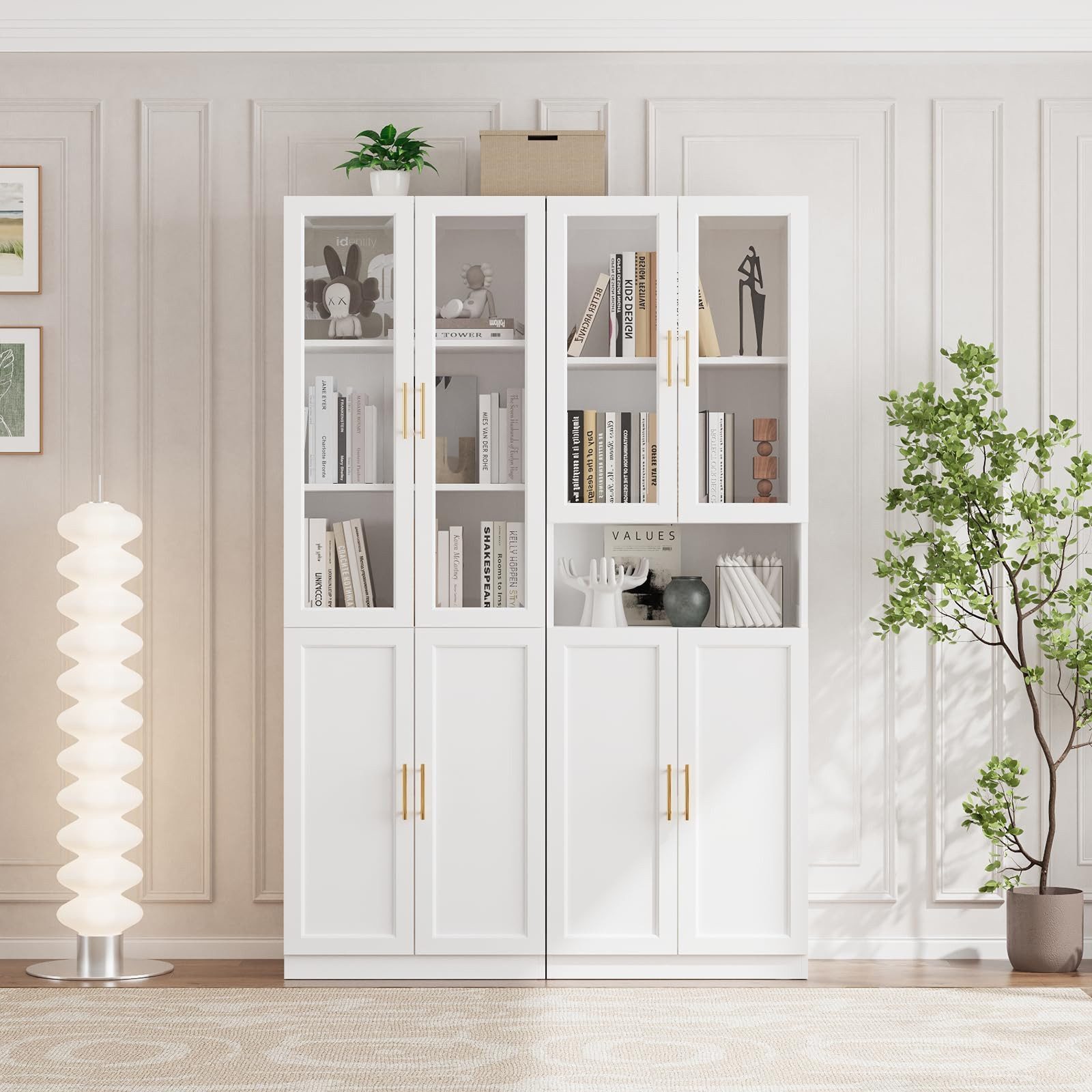 VOWNER Bücherregal mit Glastüren, modernes Großes Aufbewahrungsvitrinen-Set günstig online kaufen