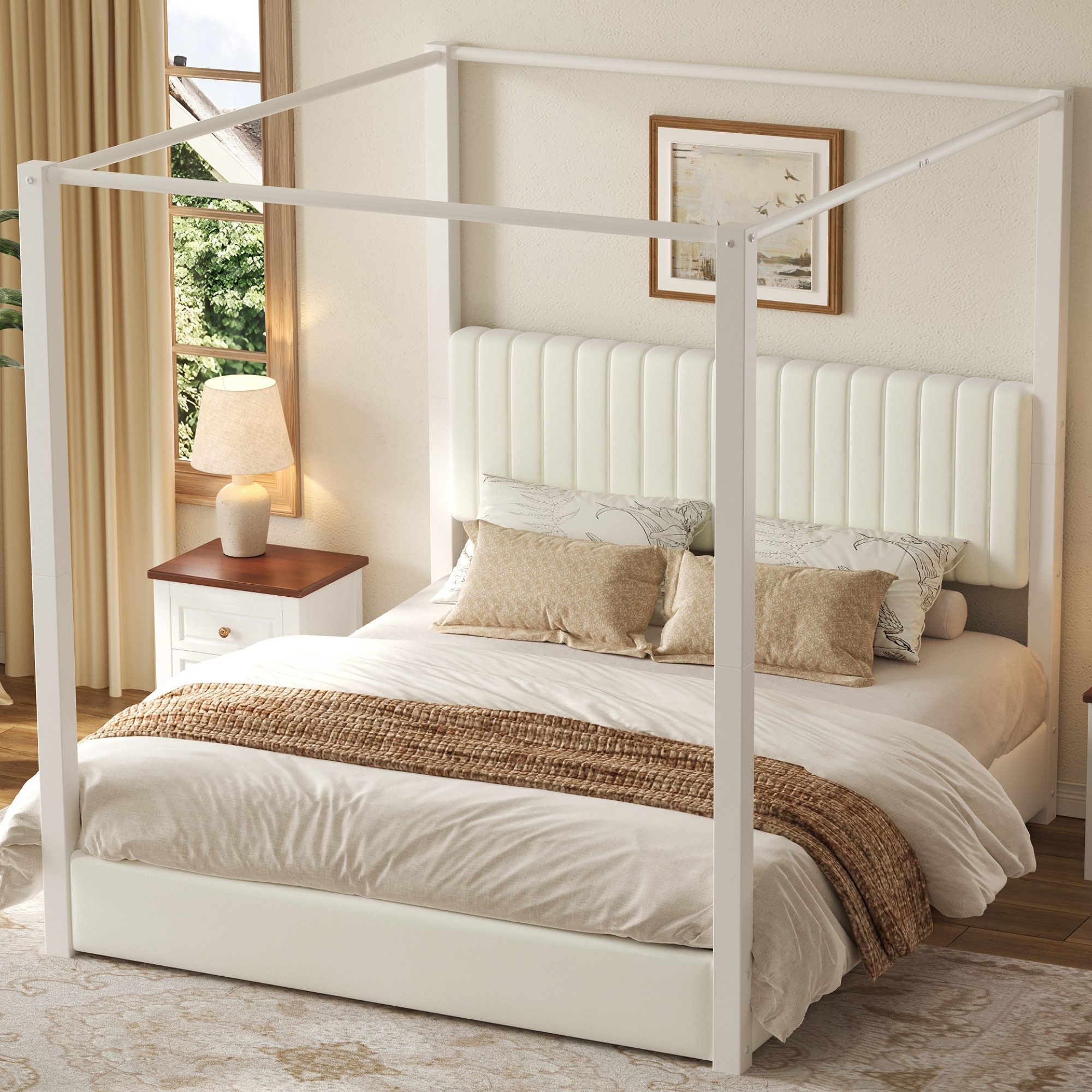 BlingBin Himmelbett Polsterbett 180x200 cm mit Himmelbettgestell (Metallbett, 1-tlg., Bettgestell mit Himmelbettgestell und Lattenrost), Doppelbett mit Kopfteil, Metallrahmen und Lattenrost