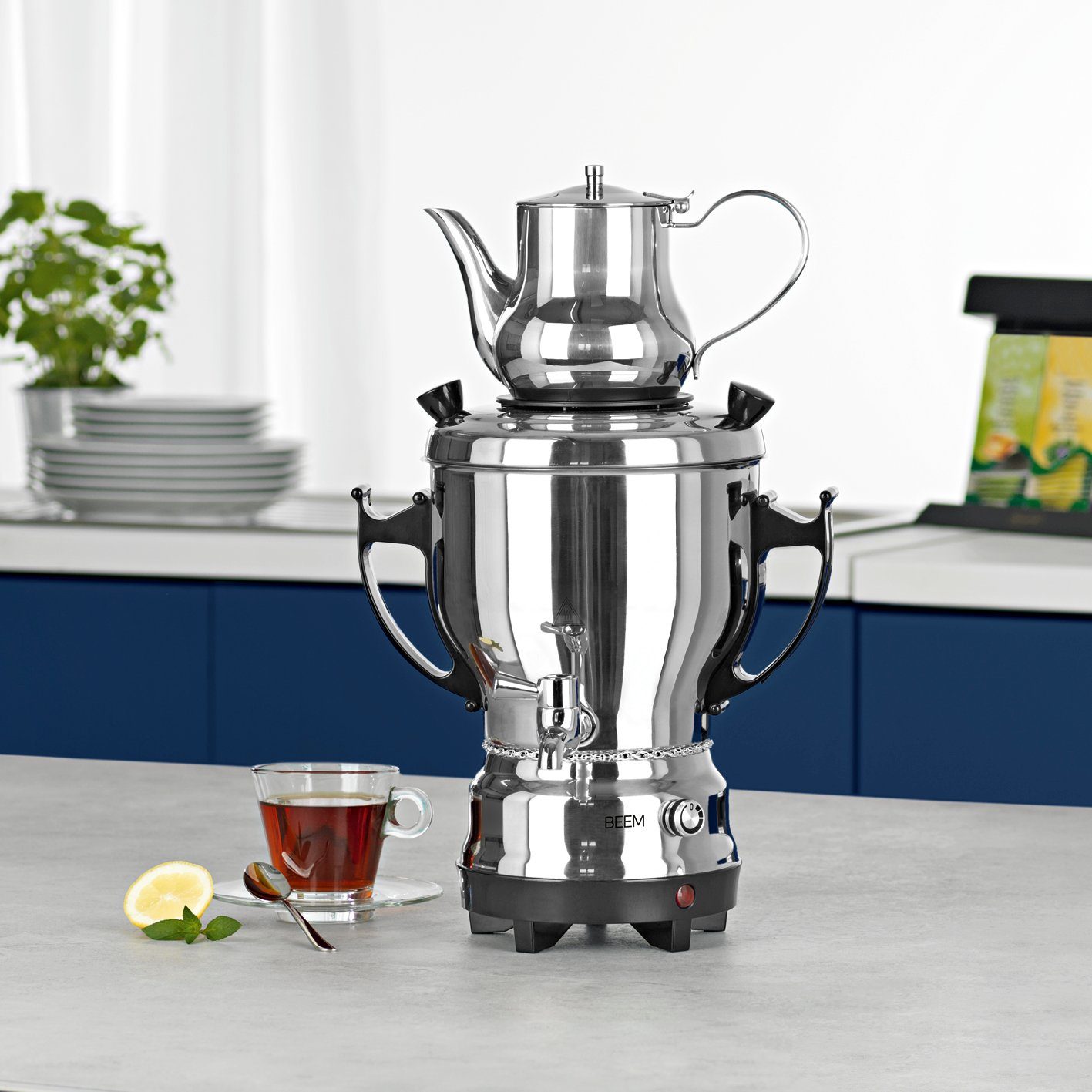 4 Liter Heißgetränkespender Edelstahl - Punschkocher & Teekocher Mit 360° Drehung - 750W Grau