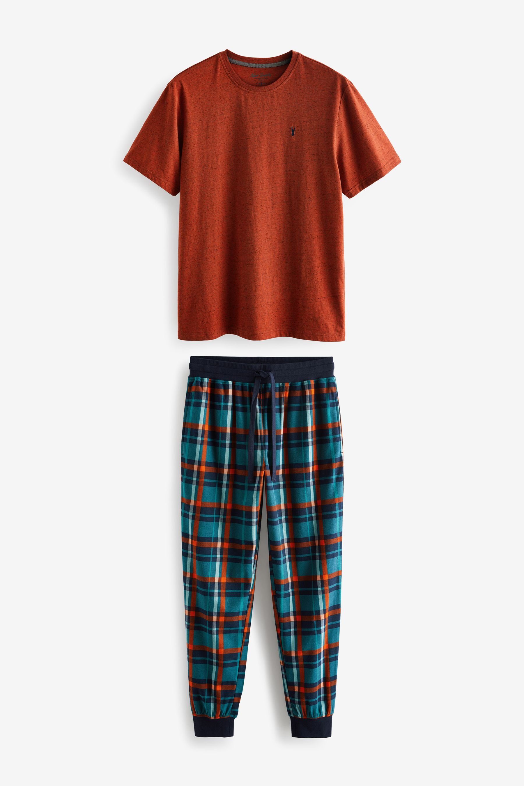 Next Pyjama MotionFlex Kuscheliger Schlafanzug mit Bündchen (2 tlg) Orange/Green Check