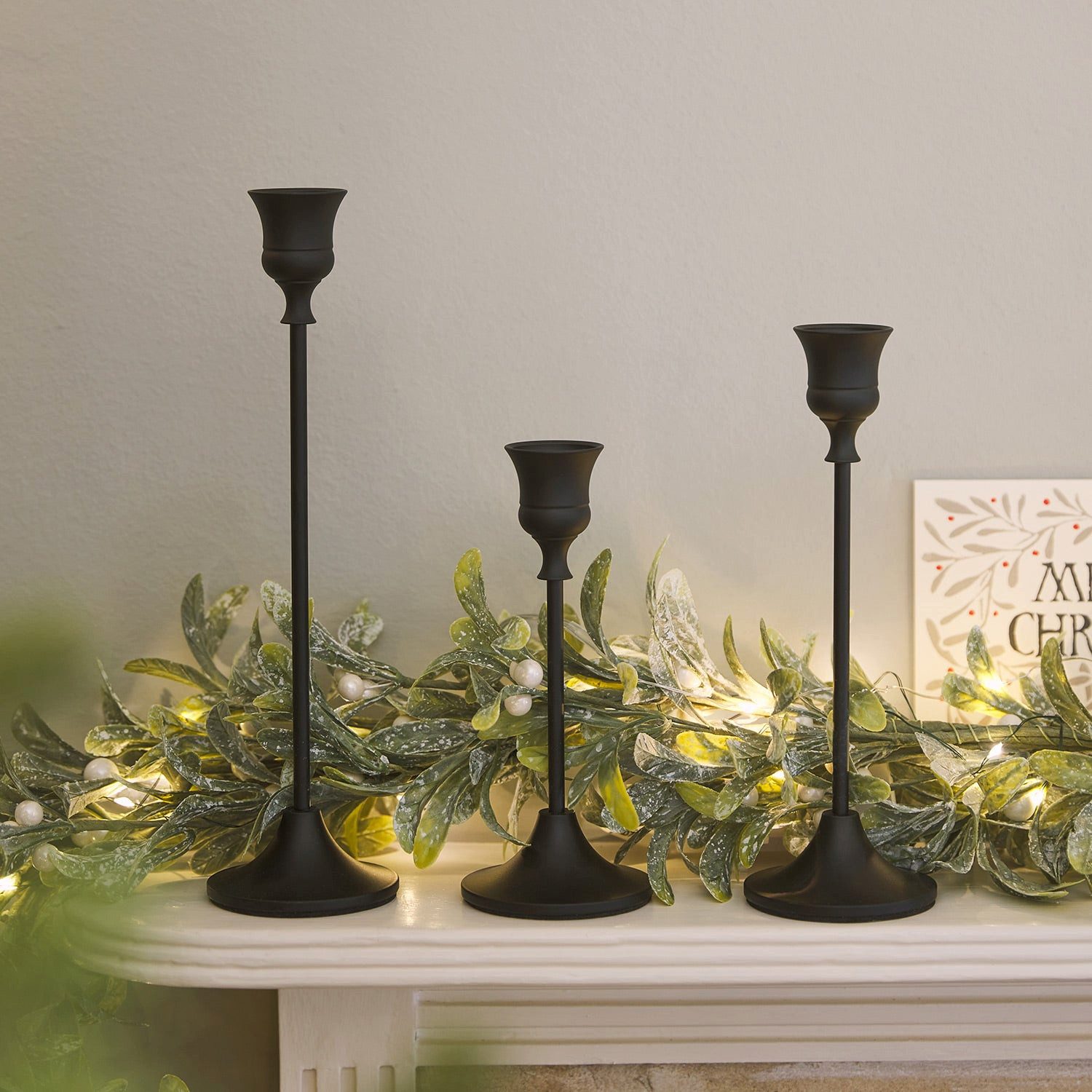 Lights4fun Kerzenständer 3er Set Kerzenhalter schwarz für Stabkerzen
