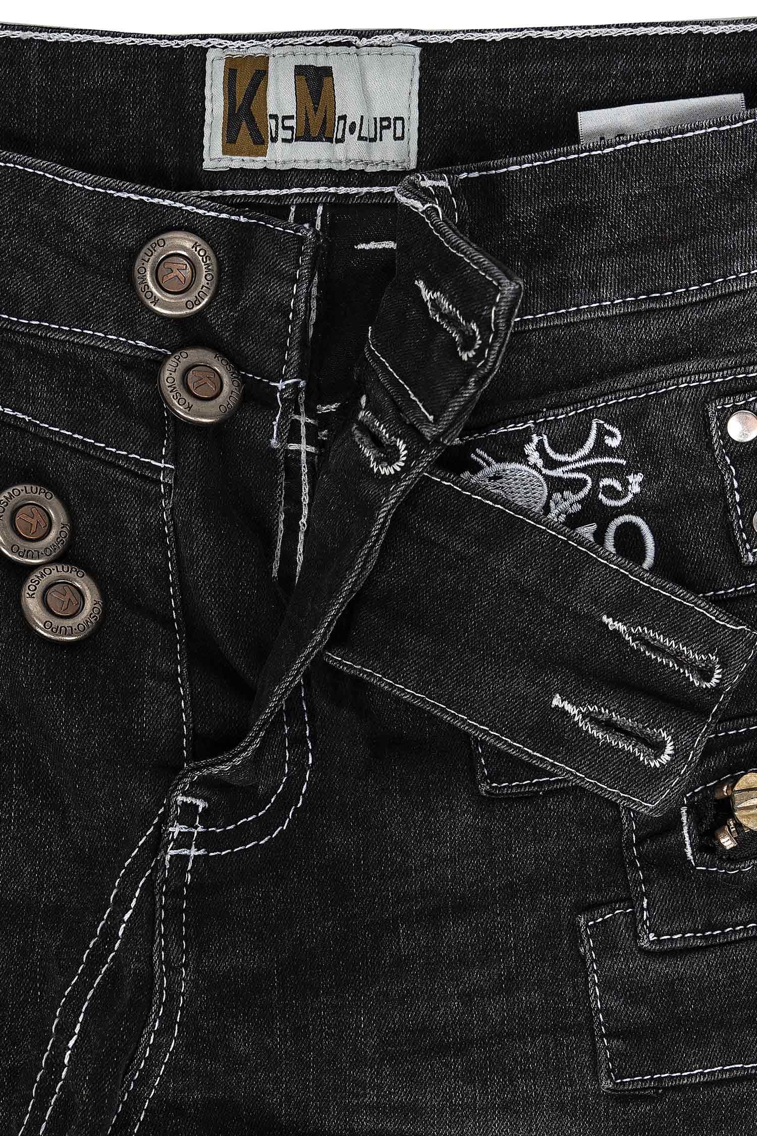 Hose Verzierungen Markante 5-Pocket-Jeans und Lupo Auffällige grau Kosmo Herren Waschnung BA-KM051