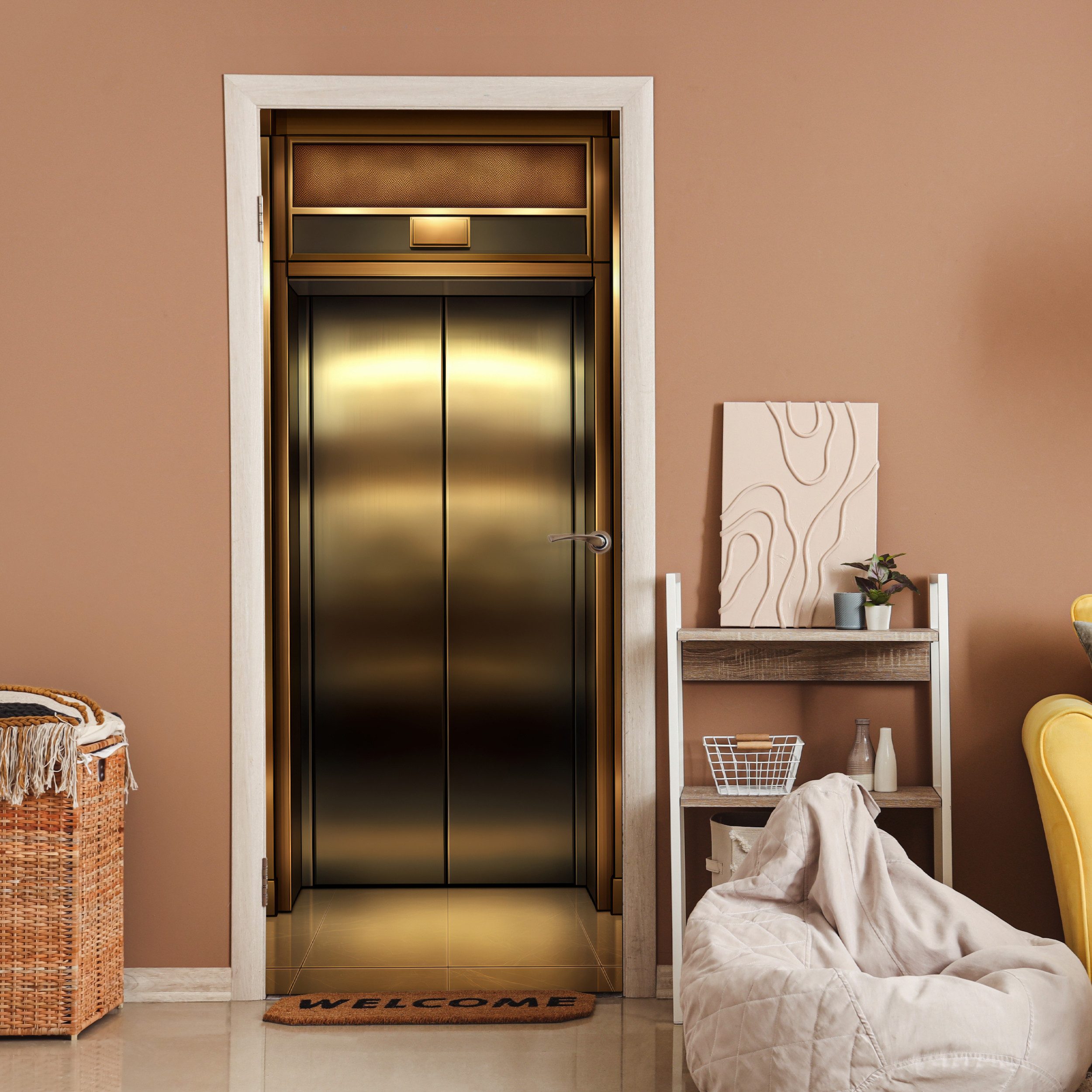 MuchoWow Türtapete Aufzugstür - Gold - Modern, Matt, bedruckt, (1 St), Selb günstig online kaufen