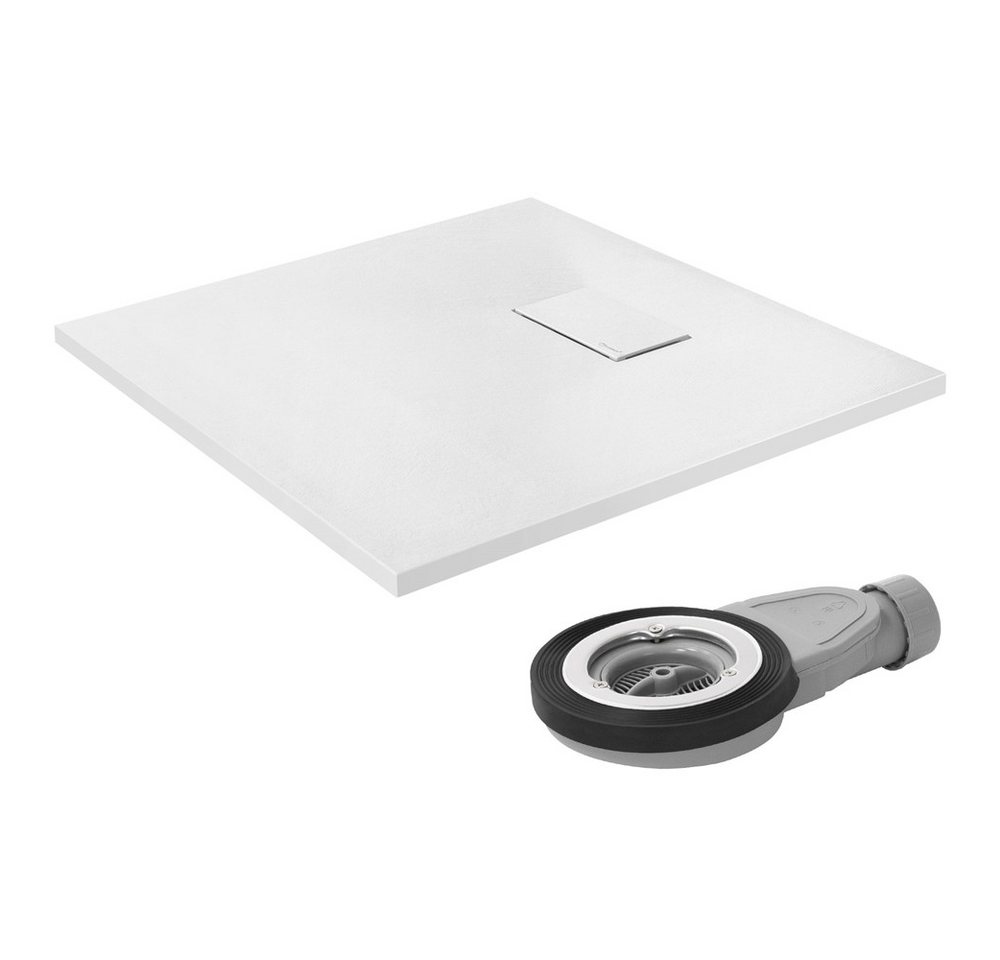 LuxeBath Duschwanne Duschtasse Brausetasse mit Ablaufgarnitur und Anti-Rutsch-Oberfläche, Quadratische Brausewanne 80x80cm mit Siphon Weiß H:30 mm extra flache