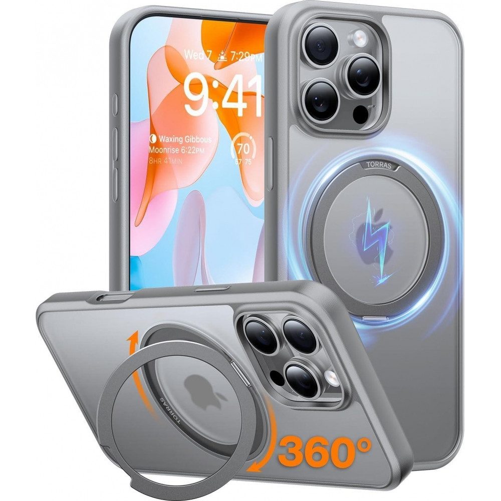 TORRAS Smartphone-Hülle Ostand Pro Case für iPhone 16 Pro Schutzhülle titanium grau