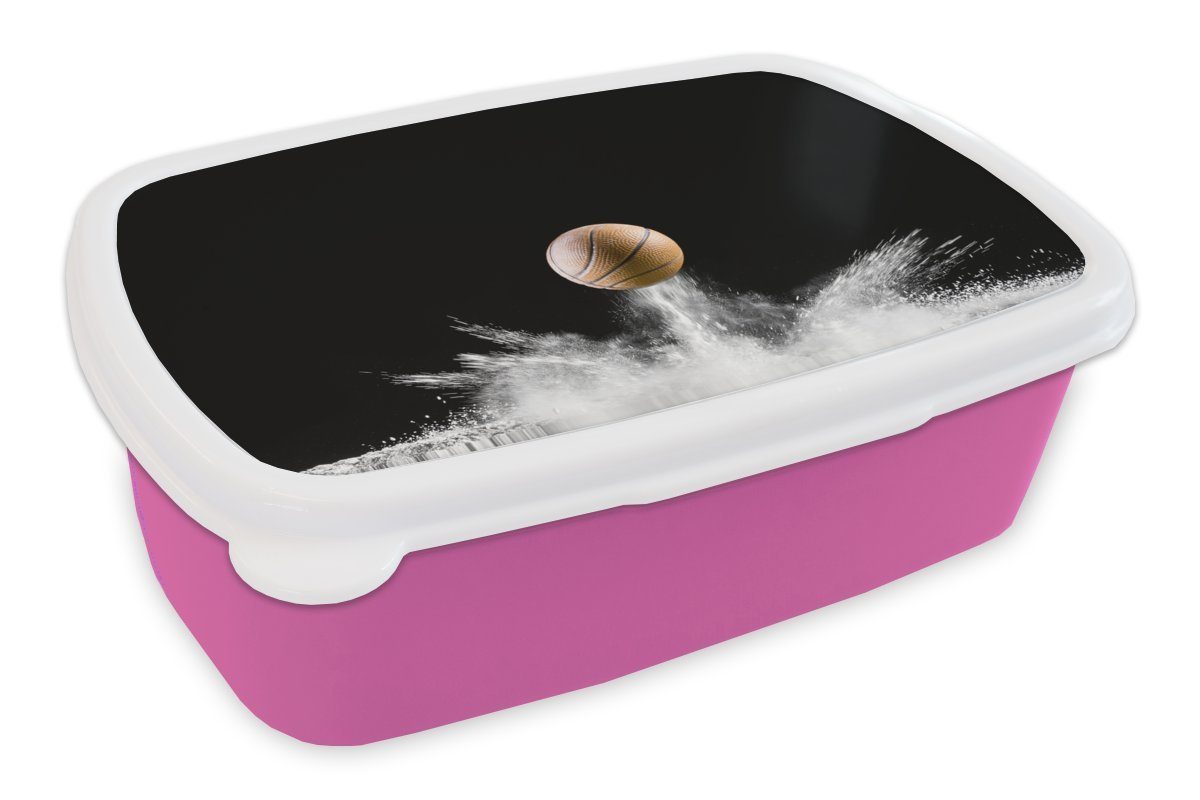 MuchoWow Lunchbox Puder rosa Kunststoff spritzt ein Brotdose springt, Mädchen, (2-tlg), für Kinder, Erwachsene, auf, darauf wenn Basketball Brotbox Snackbox, Kunststoff