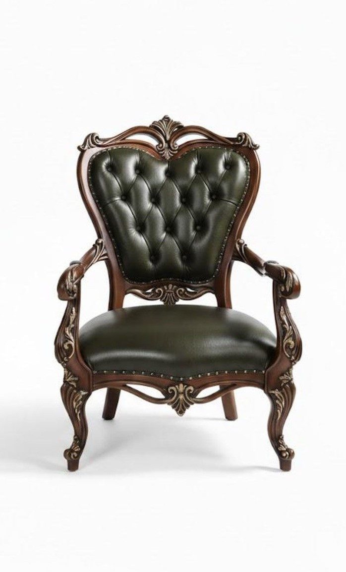 Xlmoebel Armlehnstuhl Grüner Neobarock-Chesterfield-Sessel mit Gold (1 St), Made in Europa