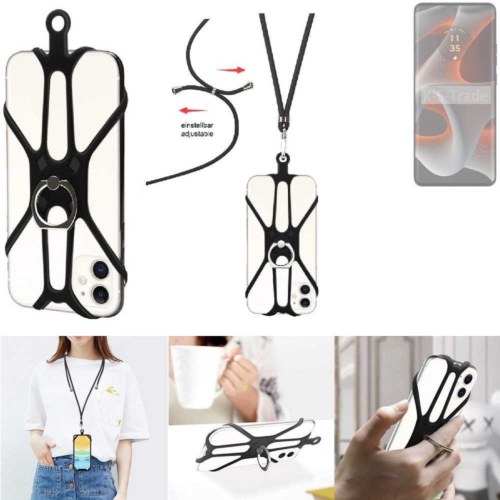 K-S-Trade Handyhülle für Motorola Edge 50 Pro, 3in1 Handykette Handyband Handykordel Halsband Smartphone-Ring