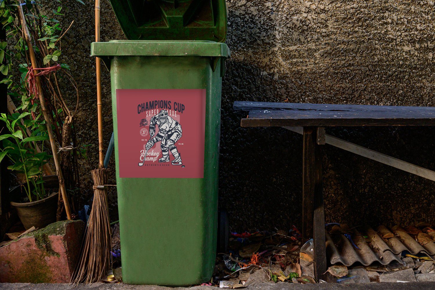 (1 - Mülltonne, Schlittschuhe Eishockey Abfalbehälter Vintage St), Mülleimer-aufkleber, - Sticker, MuchoWow Wandsticker Container,