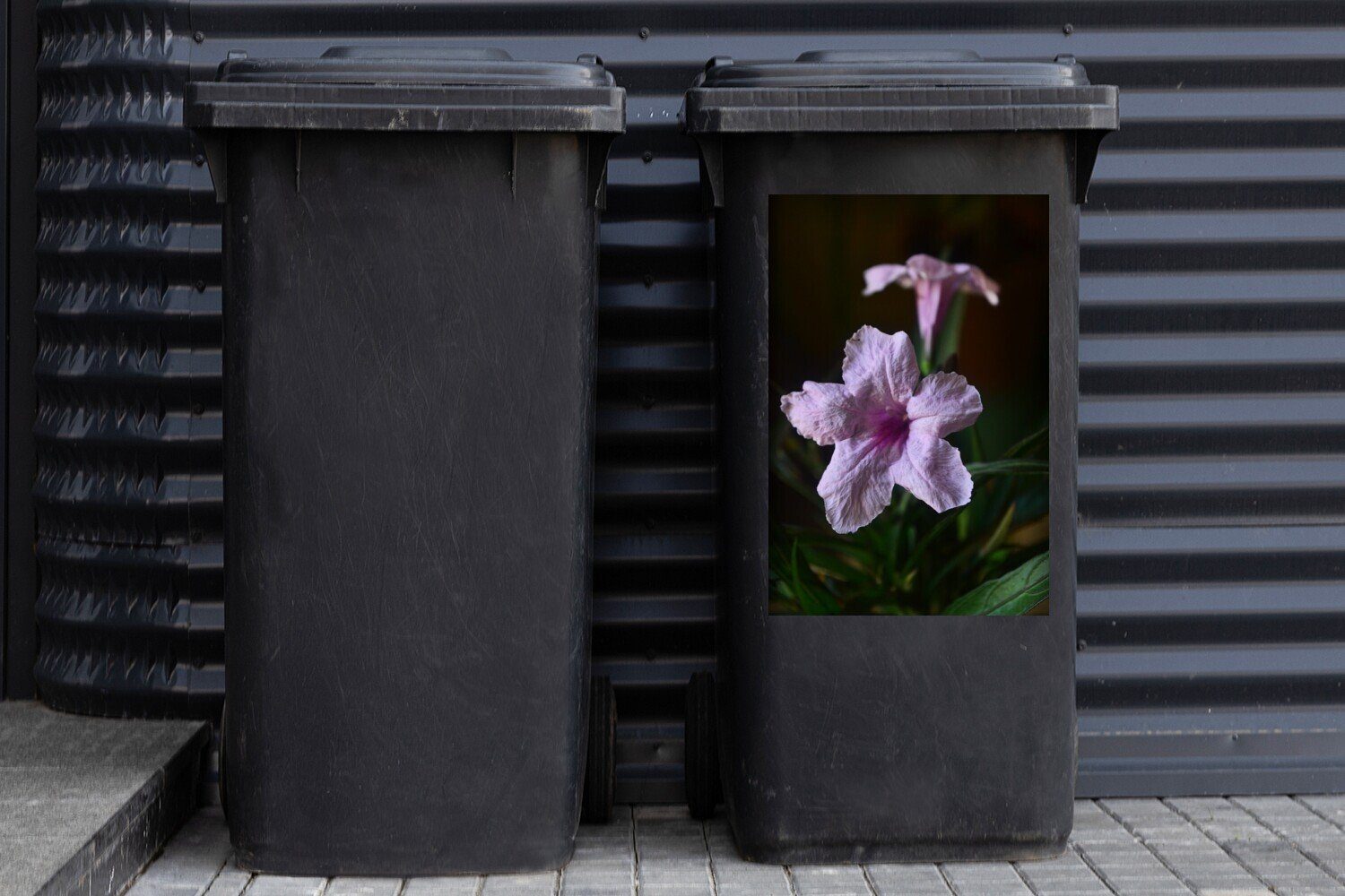 dunkler Petunie Mülltonne, St), MuchoWow Container, Abfalbehälter Hintergrund Rosa Sticker, (1 Mülleimer-aufkleber, Wandsticker