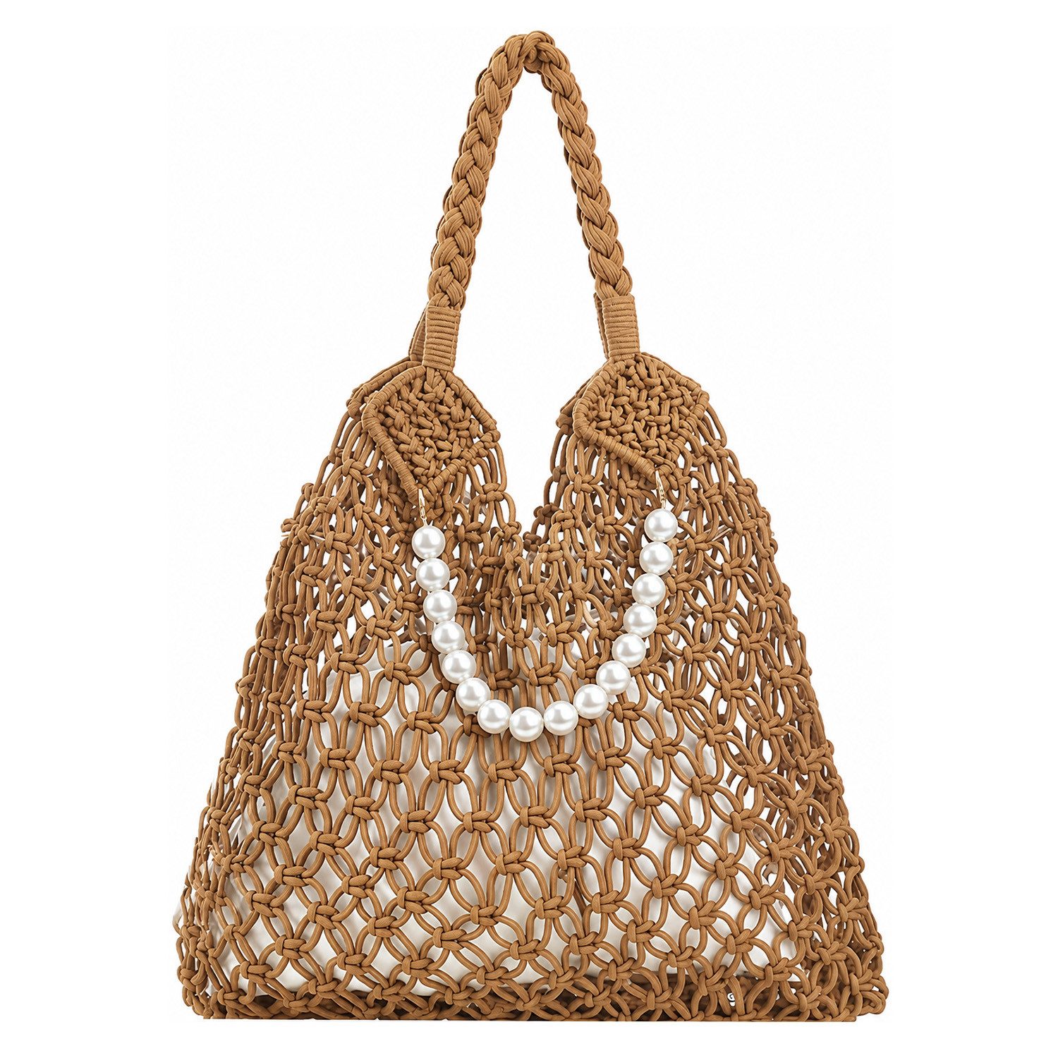 MOPUEA Strandtasche Damen Boho Strandtasche Aus Baumwollseil Gehäkelte Tragetasche (Casual Groß Häkeltasche für Urlaub Stadt Reisen, 1-tlg., Große Tragetasche Ausgehöhlte Einkaufstasche)