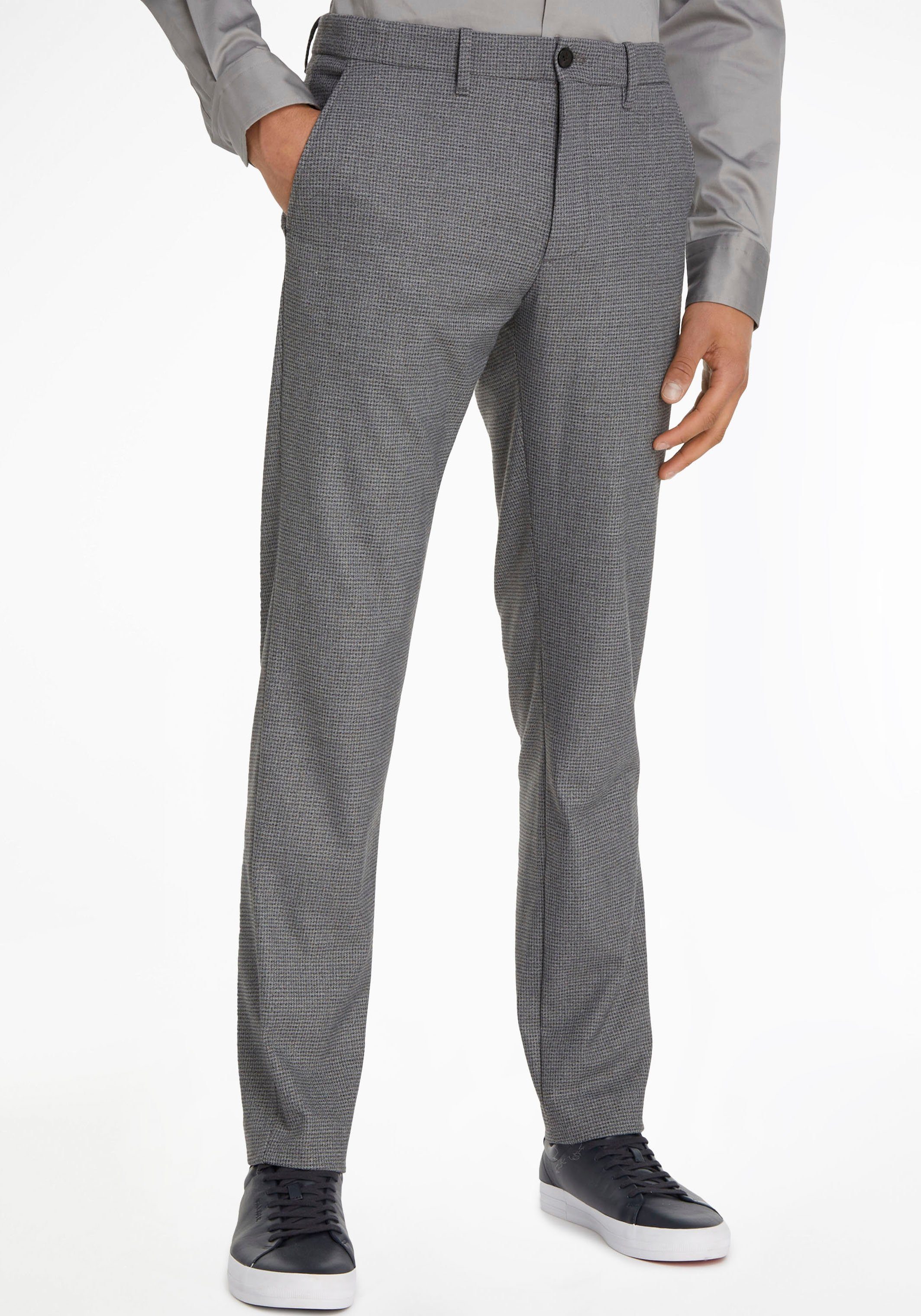 Tommy Hilfiger TAILORED Chinos HAMPTON FLAT FRONT PUPPYTOOTH mit minimalistischem Hahnentrittmuster Light Grey Heather