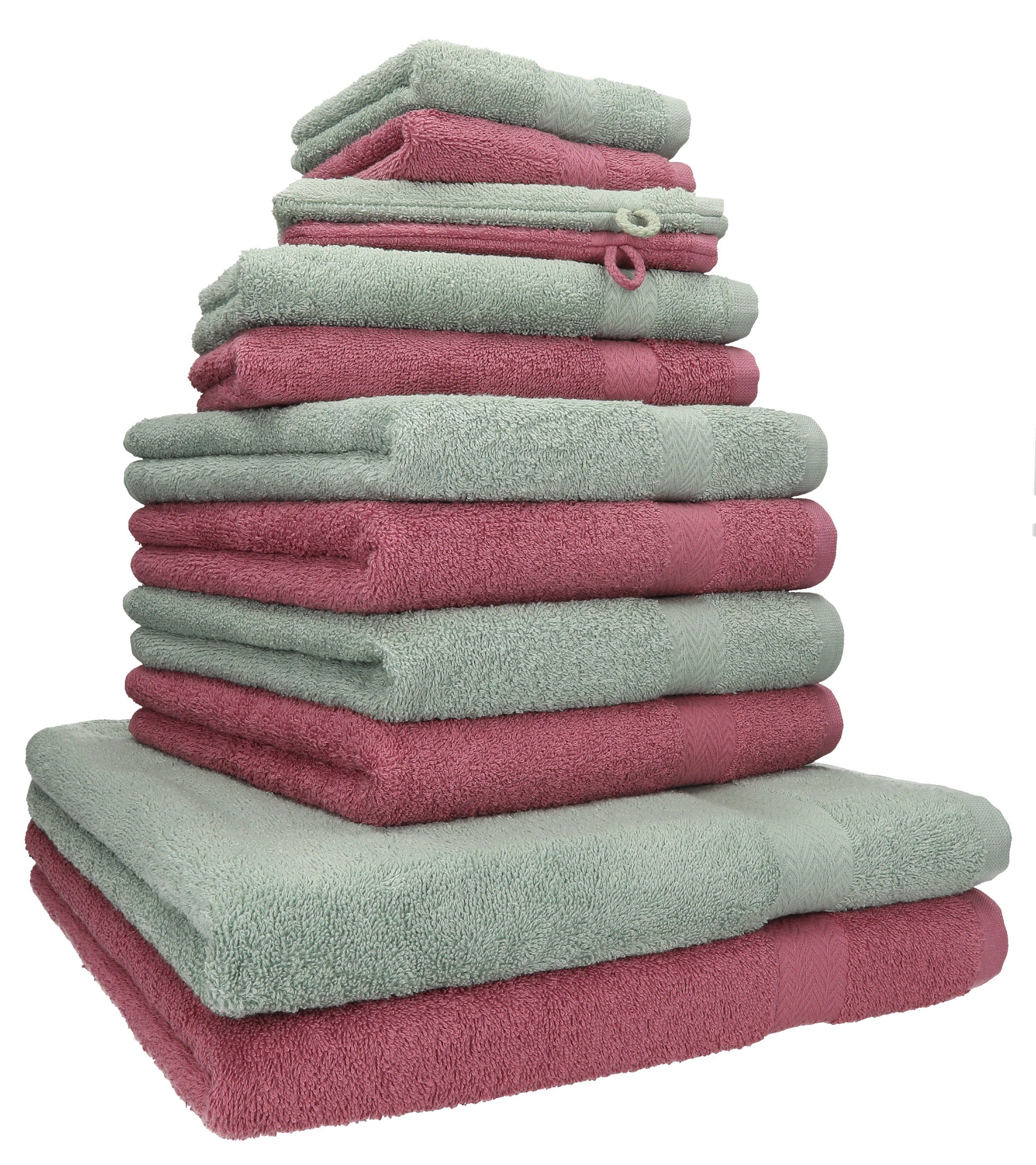 100% Betz Set 12-TLG. beere/heugrün, (12-tlg) Handtuch Farbe Set Handtuch Premium Baumwolle,