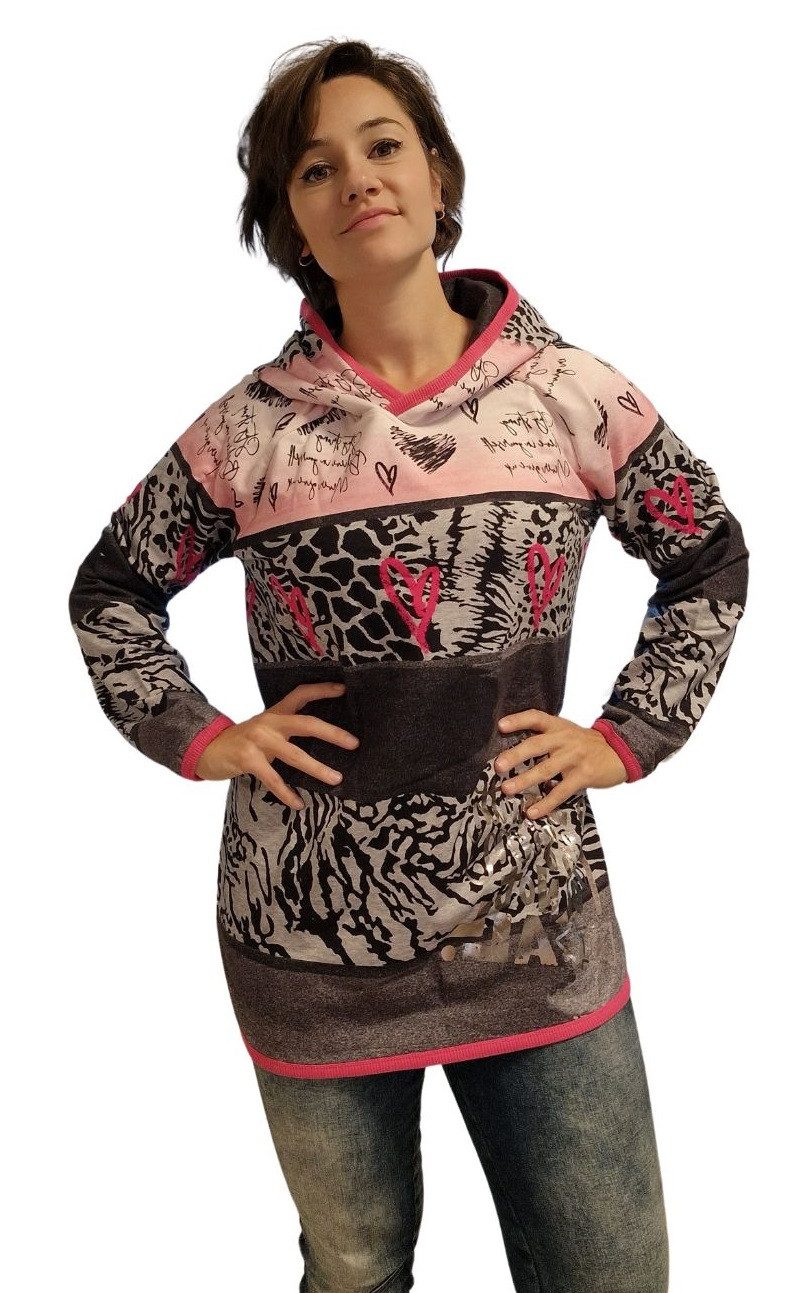 Gio Milano Hoodie G29-1124, Gio Milano Hoodie Animal mit Kapuze innen angeraut