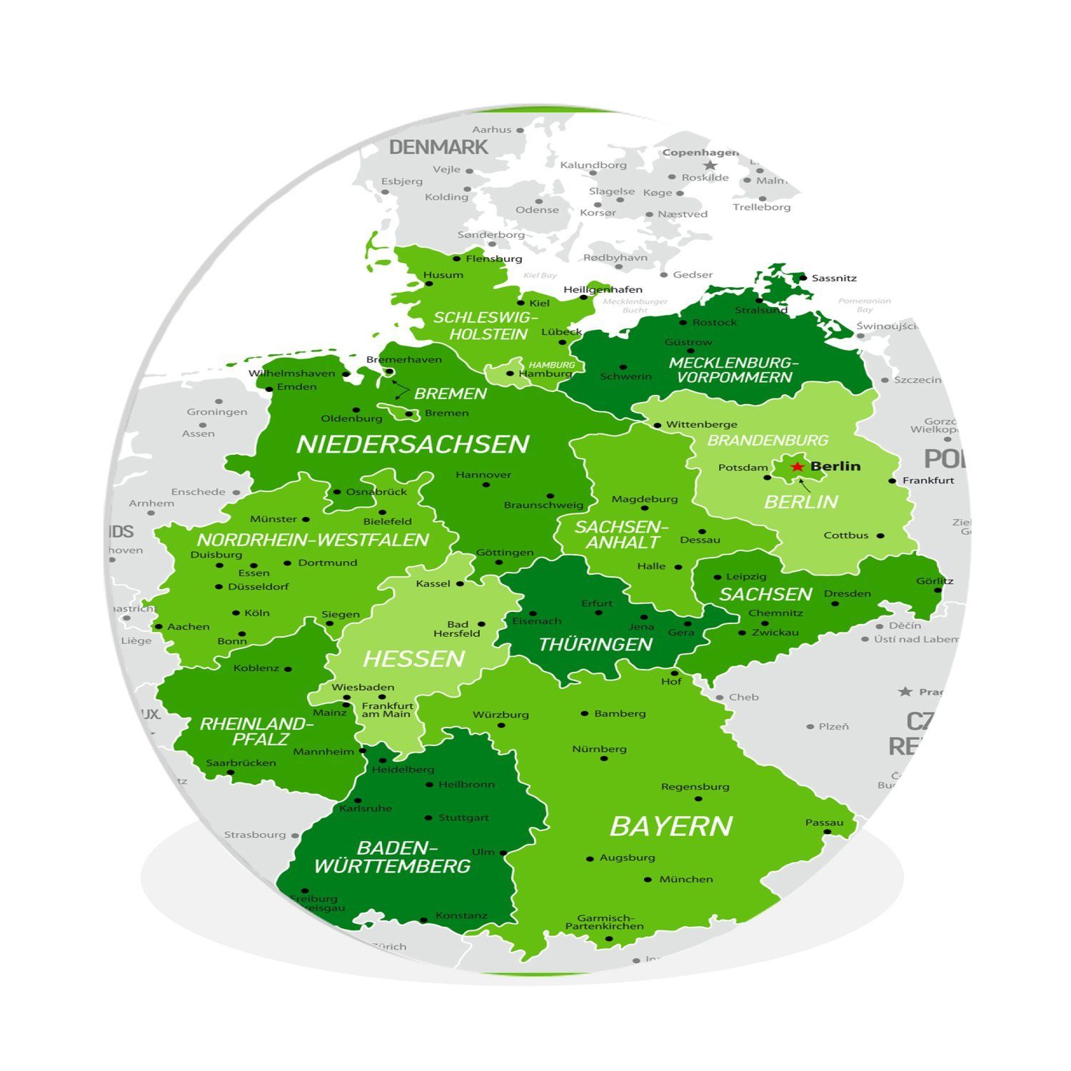 MuchoWow Gemälde Grüne Karte von Deutschland, (1 St), Kreis Wanddekoration Forex, Rundes Wandbild, Wohnzimmer, 30x30 cm