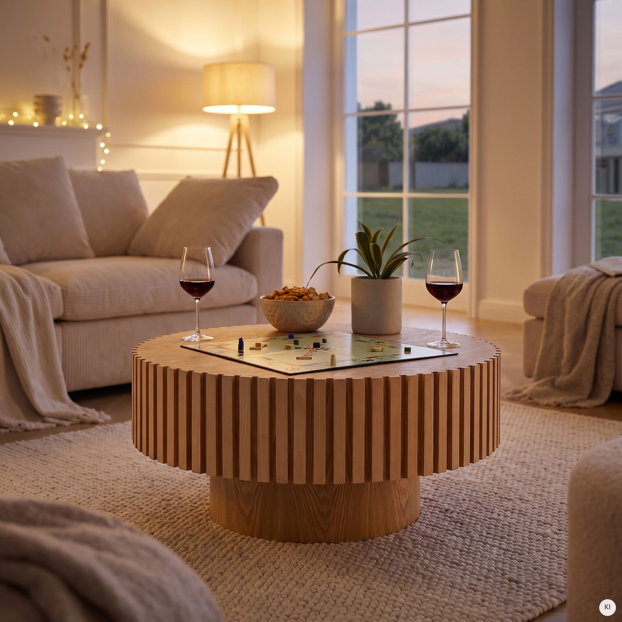 SalesFever Couchtisch rund mit Massivholz-Lamellen Ø 80 cm (1-St), Moderner Holztisch fürs Wohnzimmer mit Echtholzfurnier