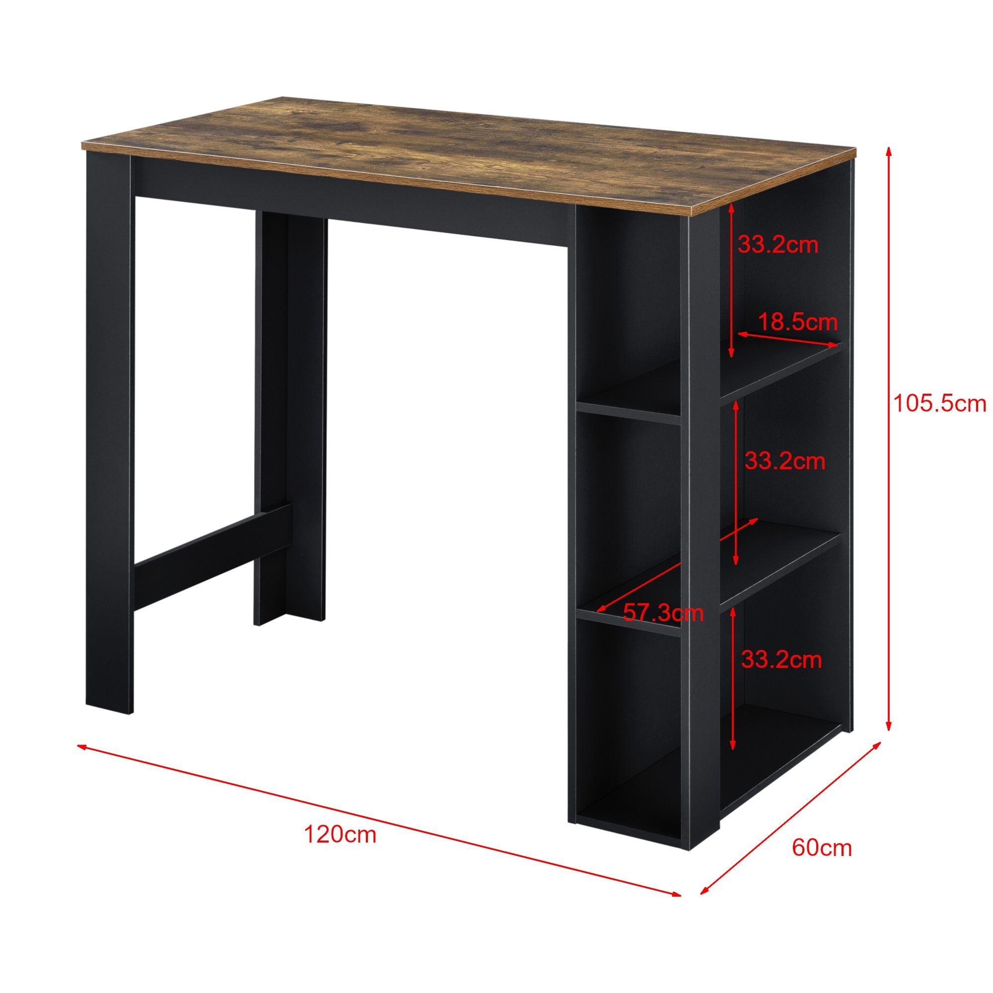 Bartresen x x 105,5 60 schwarz Theke holzfarben - cm »Danderyd« 120 Schwarz/Holzfarben en.casa Bartisch,