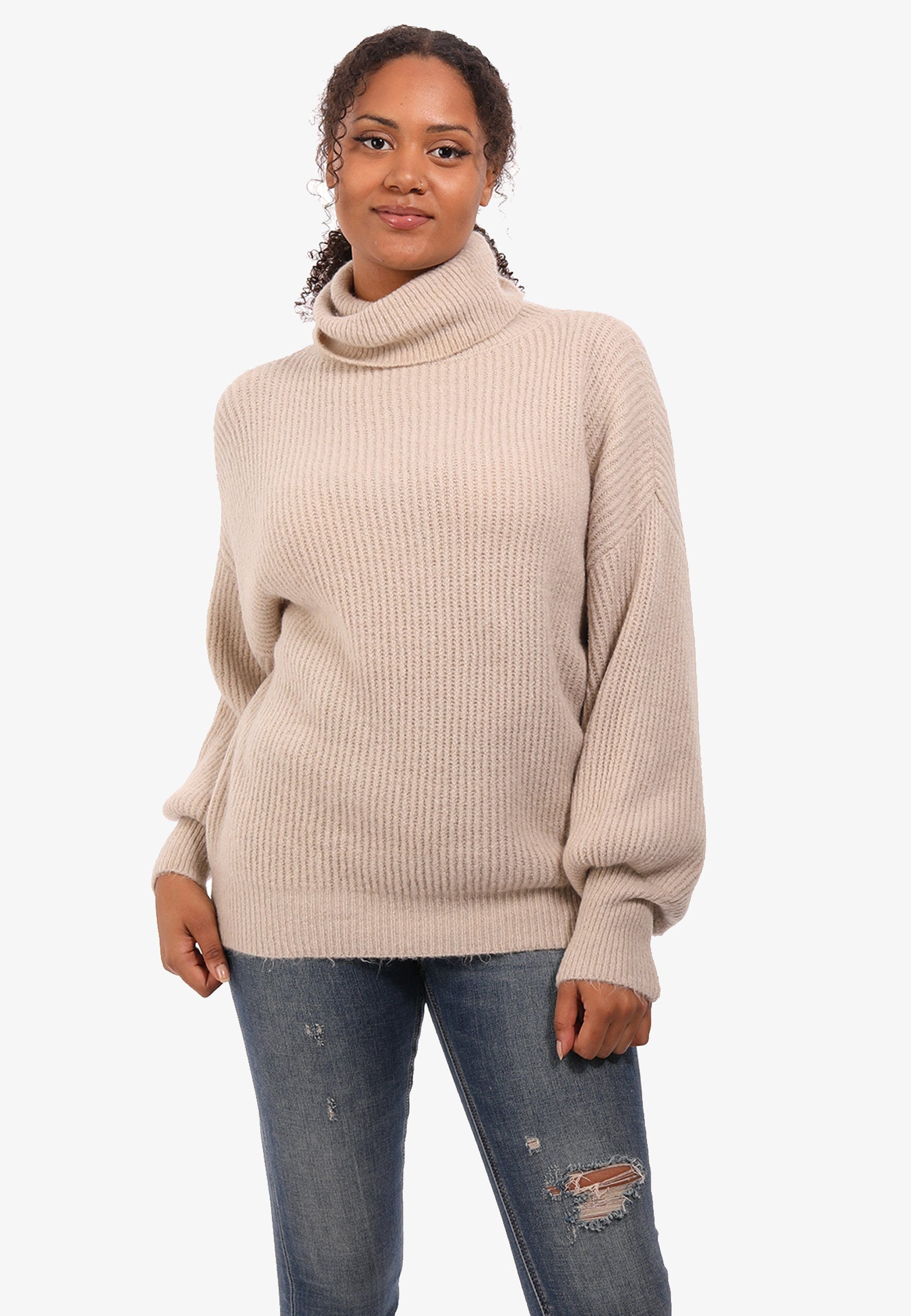 YC Fashion & Pullover casual Oversize Damen wollweiß One (1-tlg) Sweater Strickpullover Winter Style mit Rollkragen Size Casual