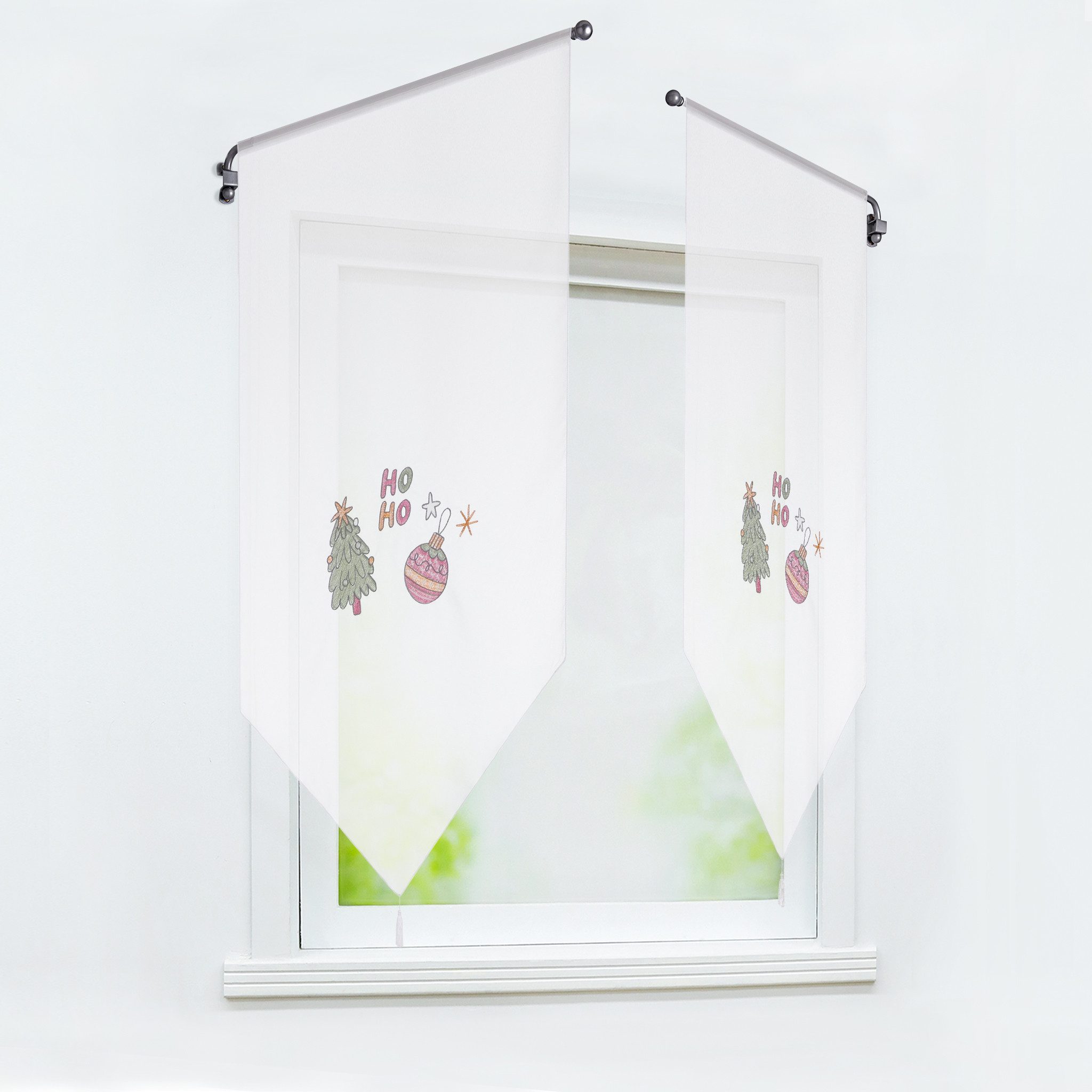 Joyswahl Scheibengardine (1 St), Stangendurchzug, transparent, Voile, Panneaux mit Weihnachtsbaum-Stickerei
