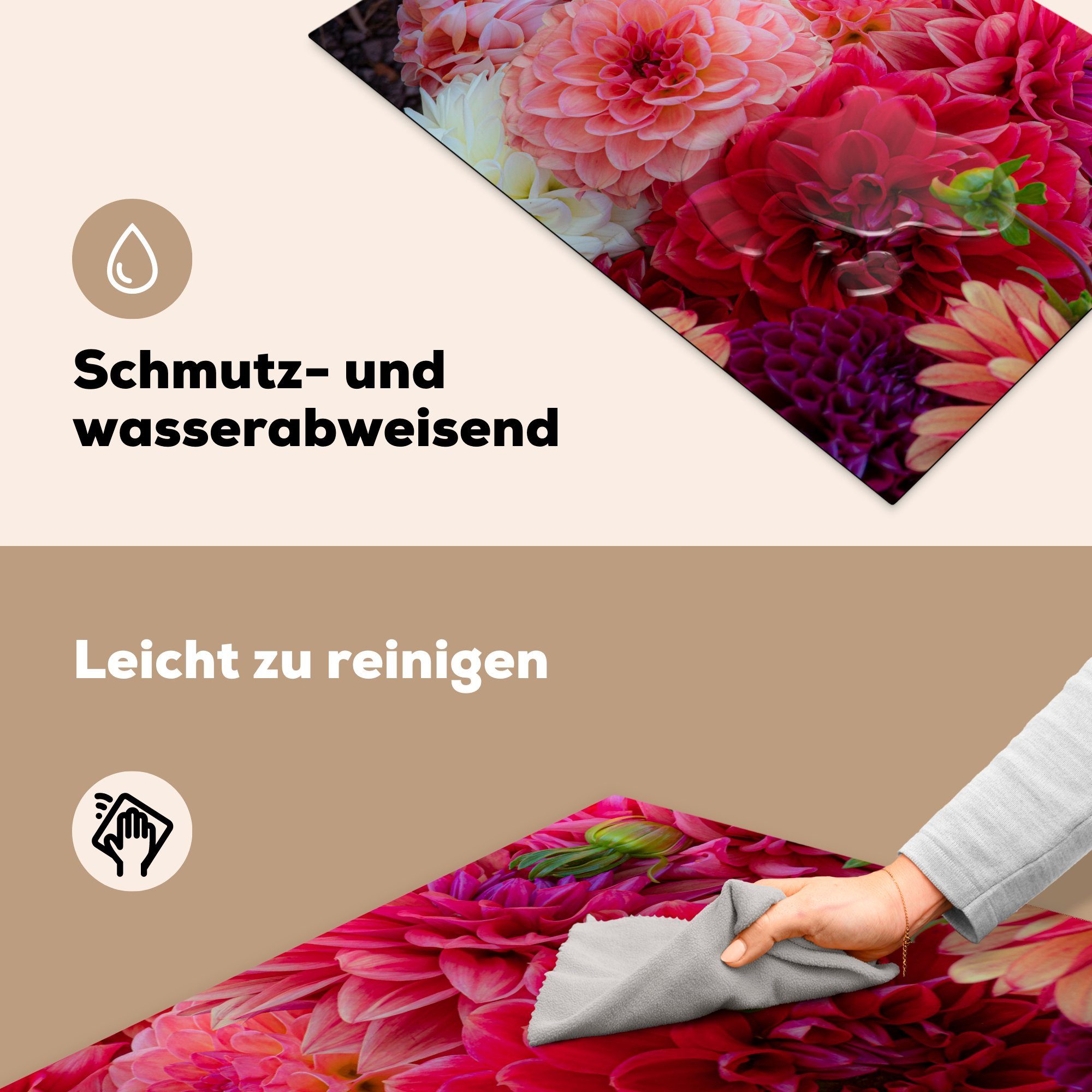 (1 Vinyl, Herdblende-/Abdeckplatte cm, tlg), MuchoWow Schutz 81x52 - Ceranfeldabdeckung Rosa, Blumen für küche, Chrysantheme die Induktionskochfeld -