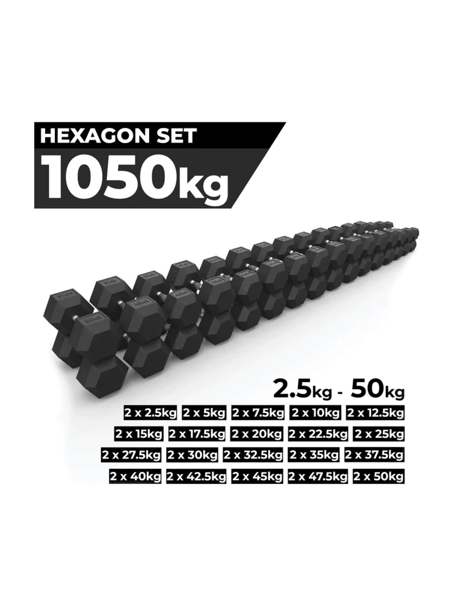 ATLETICA Hantel-Set Hexagon Hantel Set, 2,5 kg - 50 kg ∣ Professioneller PVC Bezug