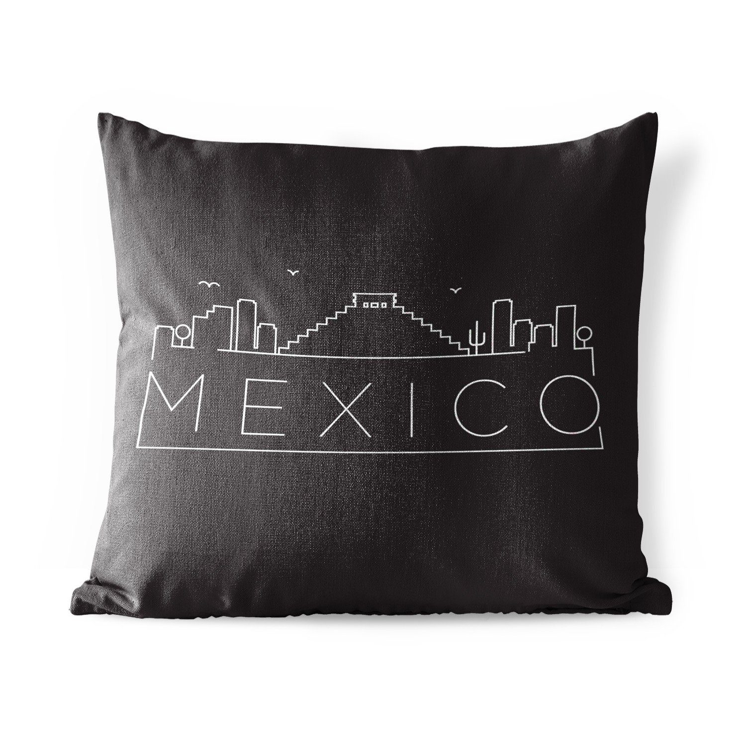 Kissenhülle, Stadtbild Dekokissen MuchoWow Kissenbezüge, Outdoor Hintergrund, "Mexiko" Dekokissenbezug, schwarzem auf Dekokissen,
