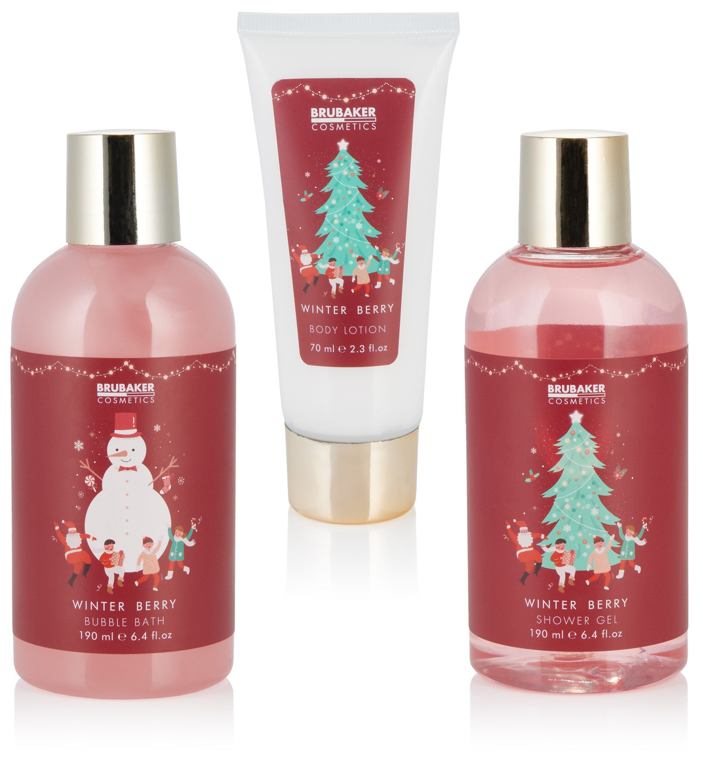 BRUBAKER Pflege-Geschenkset Weihnachten Dusch- und Badeset mit Winter Beeren Duft für Damen, Rot, 6-tlg., Beauty Frauen Geschenkset in Schlitten, Wellness Pflegeset