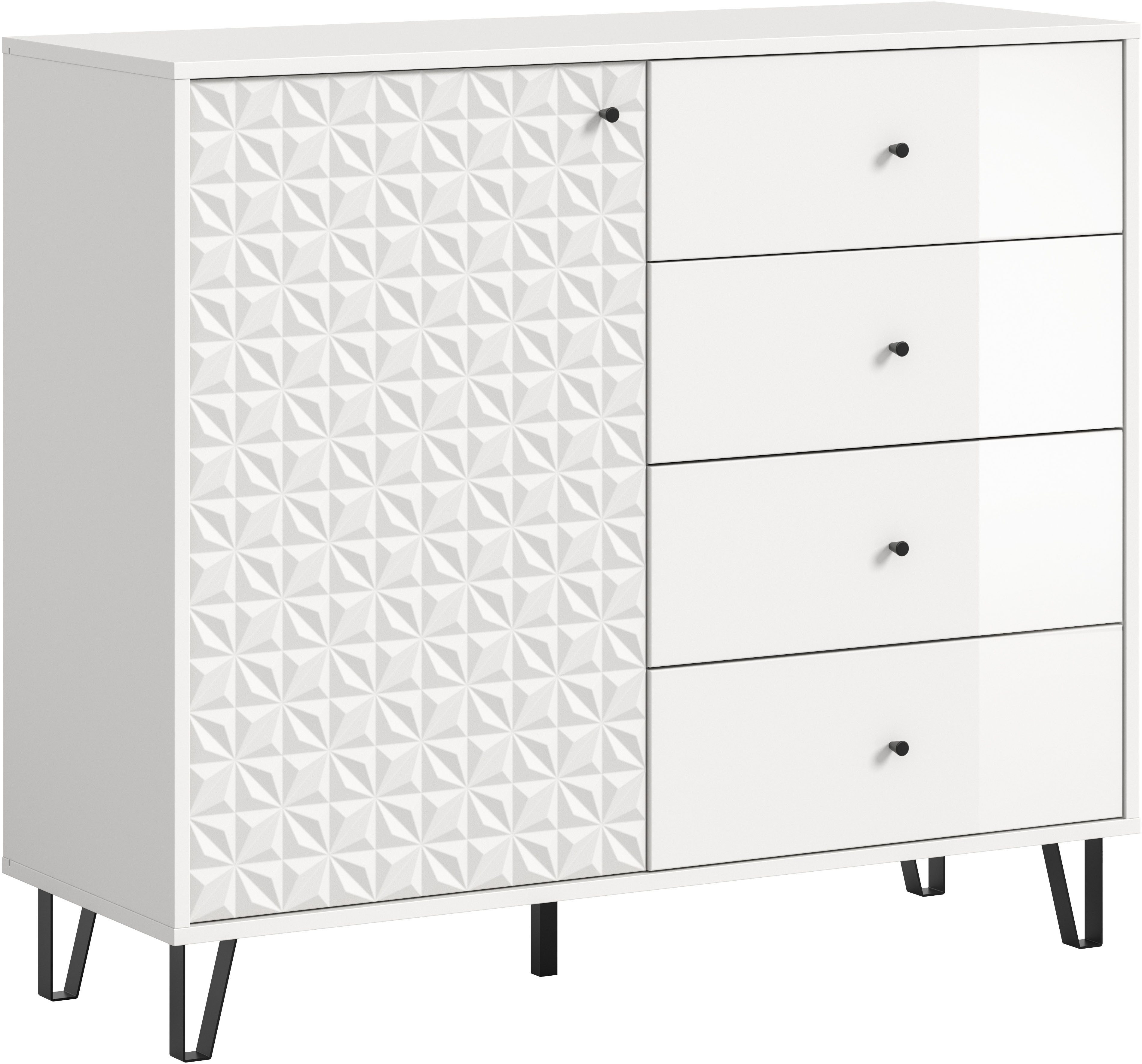 Home affaire Highboard VICENZA, Breite 110cm, 1 Tür, 2 Einlegeböden, 3 Fächer, 4 Schubkästen (in verschiedenen Farben, hochwertig gefräste Front in Prsimaoptik), Kommode, Schrank, Anrichte, Board, Wohnzimmerschrank