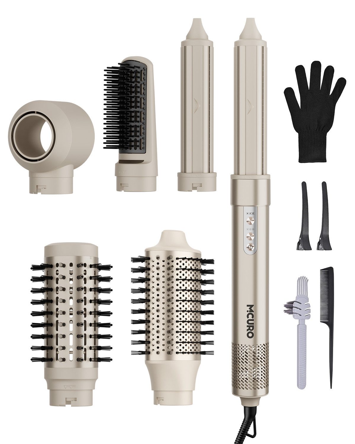 MCURO Warmluftbürste 6 in 1 Airstyler Ionen Föhn Multifunktionaler Hairstyler 110000 U/Min, Warmluftbürste mit 32mm Lockenstab Automatisch,Locken und Glätten