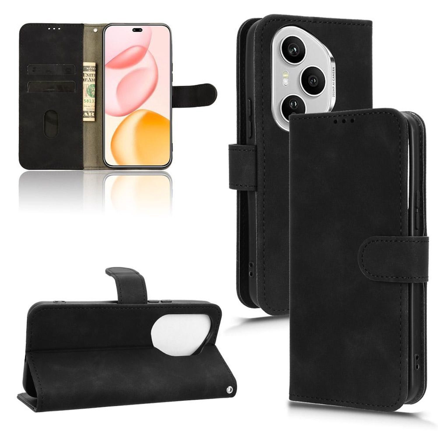 Wigento Smartphone-Hülle Für Honor 400 Pro Kunstleder Skin Feel Book Wallet Handy Tasche Hülle, Magnetisch, Kartenhalter, Standfunktion