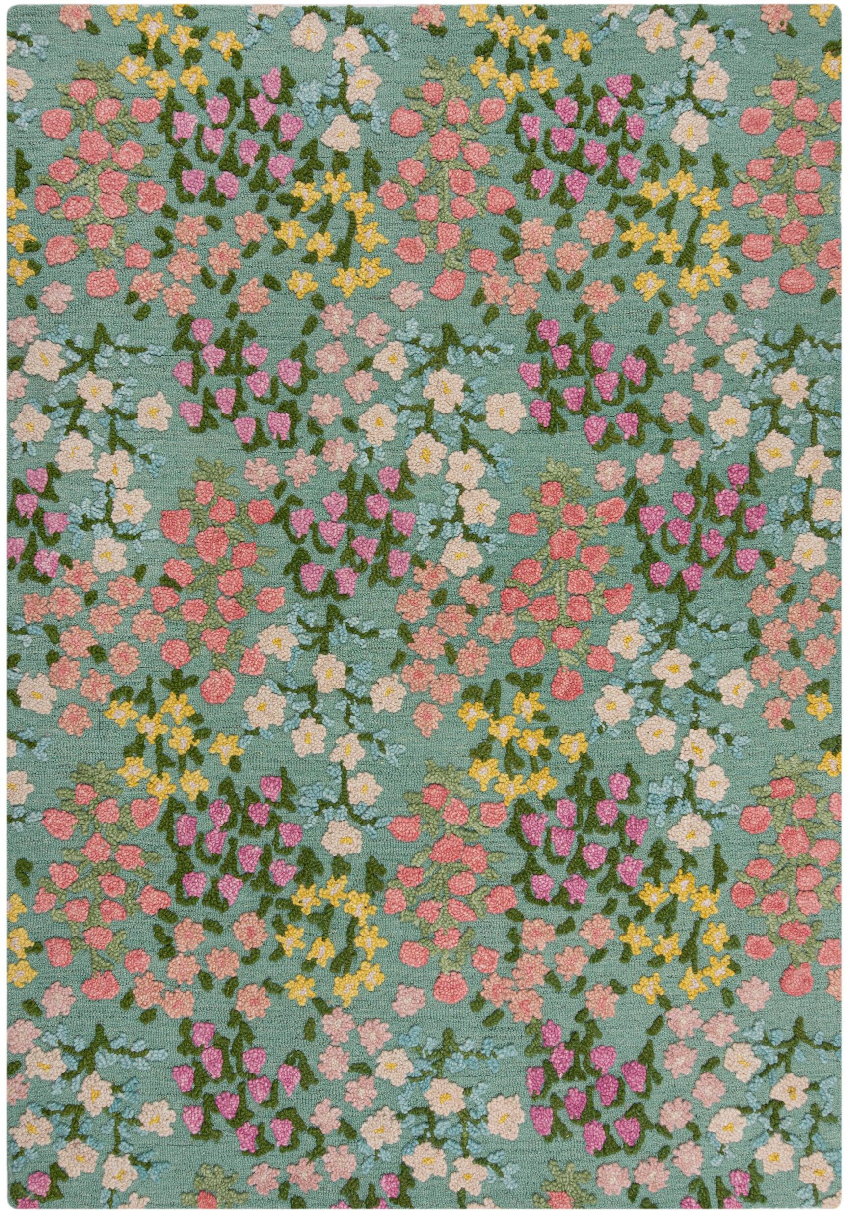 FLAIR RUGS Wollteppich Emilia Floral, Hoch-Tief-Struktur, rechteckig, Höhe: 9 mm, florales Design, Wohnzimmer, Schlafzimmer, Esszimmer