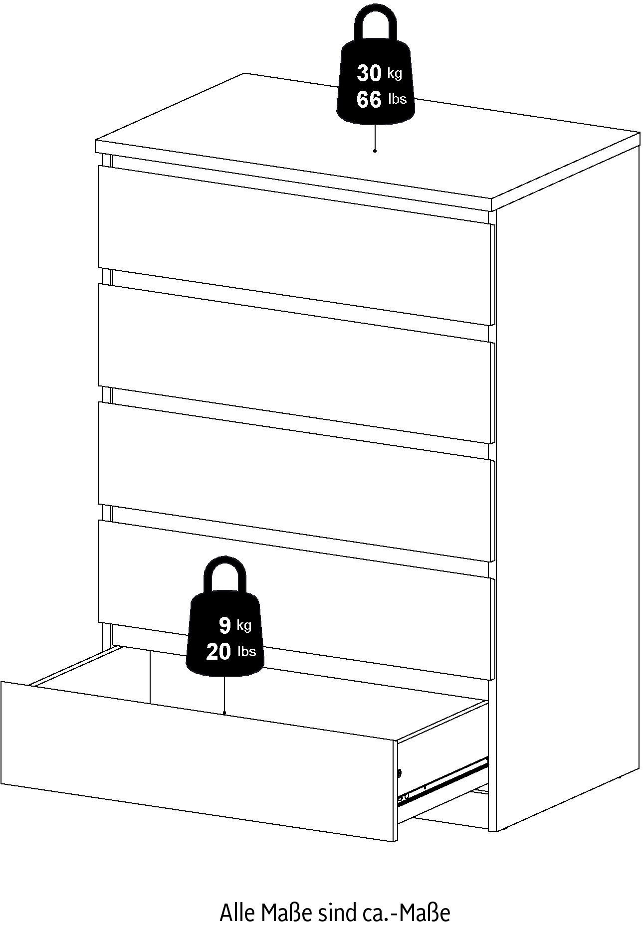 INOSIGN Kommode Naia, Aufbewahrung, 5 Schubladen, Matt-Optik, grifflose Front, Modern, skandinavisches Design, in mehrere Farben, Hoch