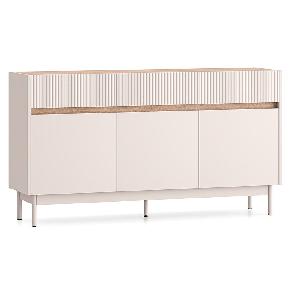 Lomadox Sideboard DINAR-131, kaschmir matt Eiche-Dekor 154 cm breit Metallf günstig online kaufen
