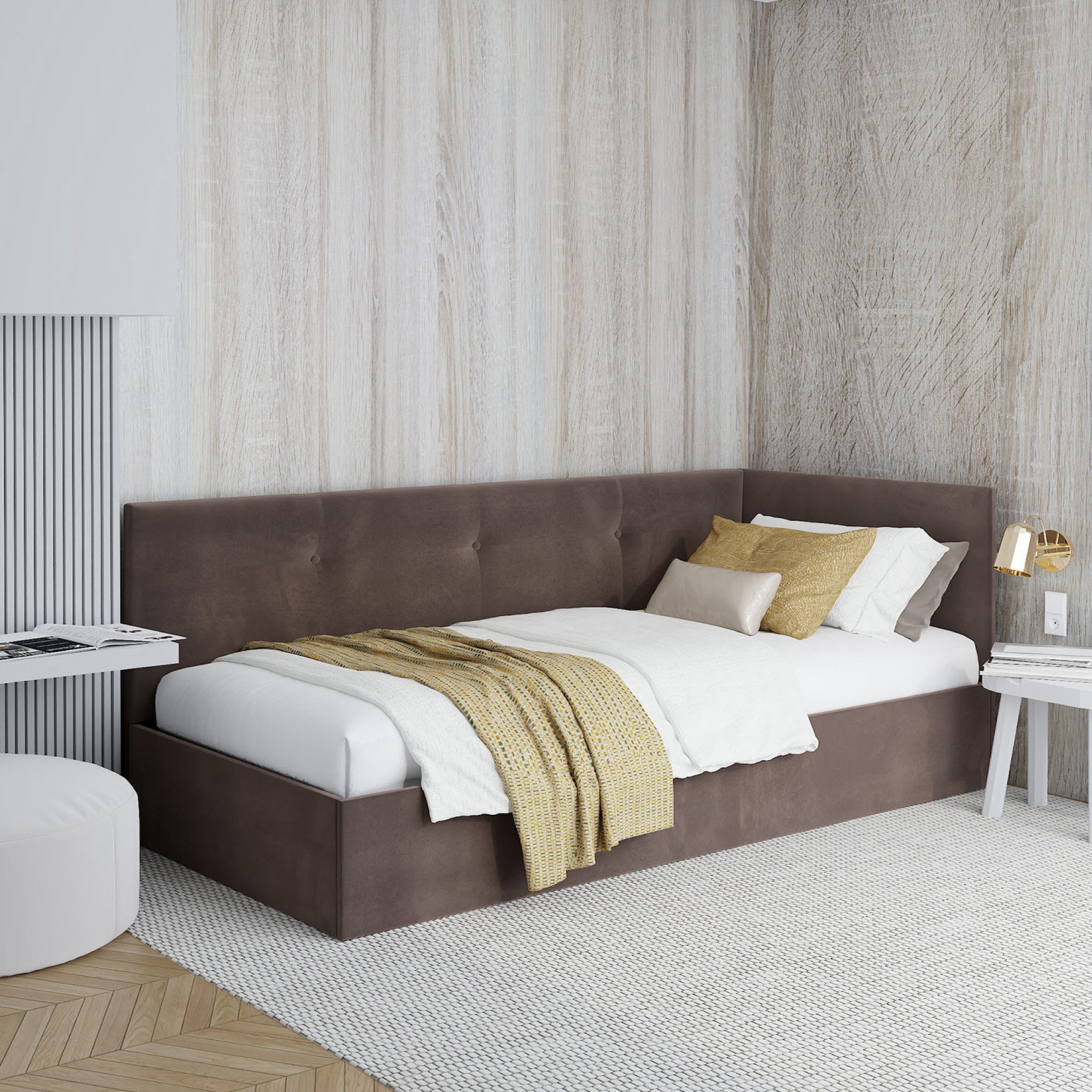 FDM Polsterbett EDDY modern mit Bettkasten MADE IN EU - mit Trinity Velours Bezug (90x200 cm, Bettrahmen, Bett, mit großen gepolsterten Kopfteil, mit Bettkasten zum aufklappen), Hebbarer Metallrahmen, Bettkasten, ohne Matratze