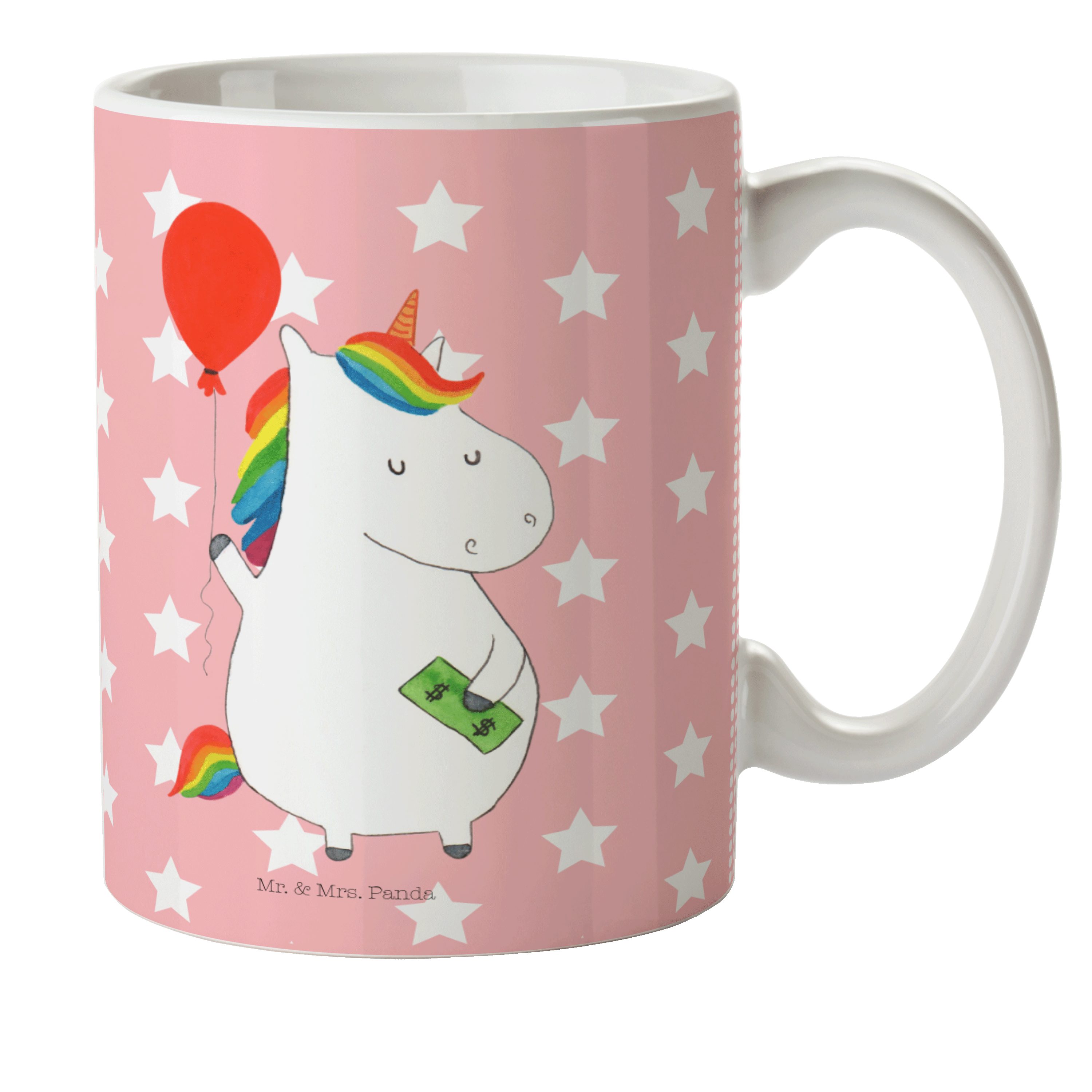 Mr. & Mrs. Panda Kinderbecher Einhorn Luftballon - Rot Pastell - Geschenk, Unicorn, Trinkbecher, Pe, Kunststoff
