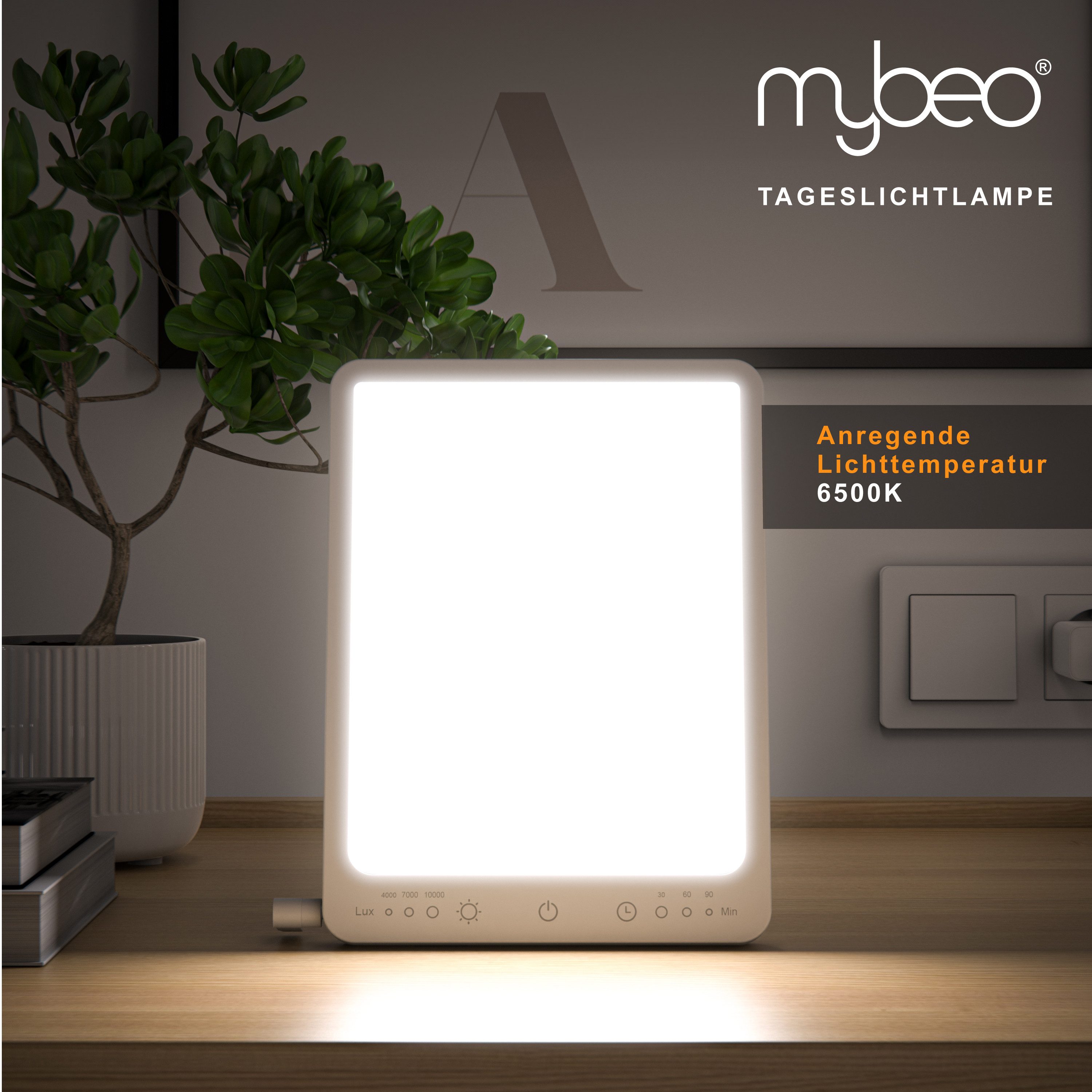 MyBeo Tageslichtlampe LED Lichttherapielampe, Tageslichtleuchte mit Standfuß, Lichtdusche, Dimmfunktion, verschiedene Lichtmodi, LED fest verbaut, Kaltweiß, Sim – Bild 5 von 5