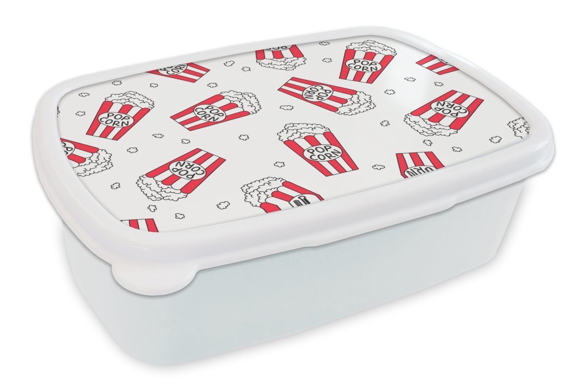 Brotbox MuchoWow (2-tlg), - Erwachsene, Muster, - Puber Lunchbox Filme und für - Kunststoff, und Jungs Brotdose, für Kinder Mädchen Popcorn weiß