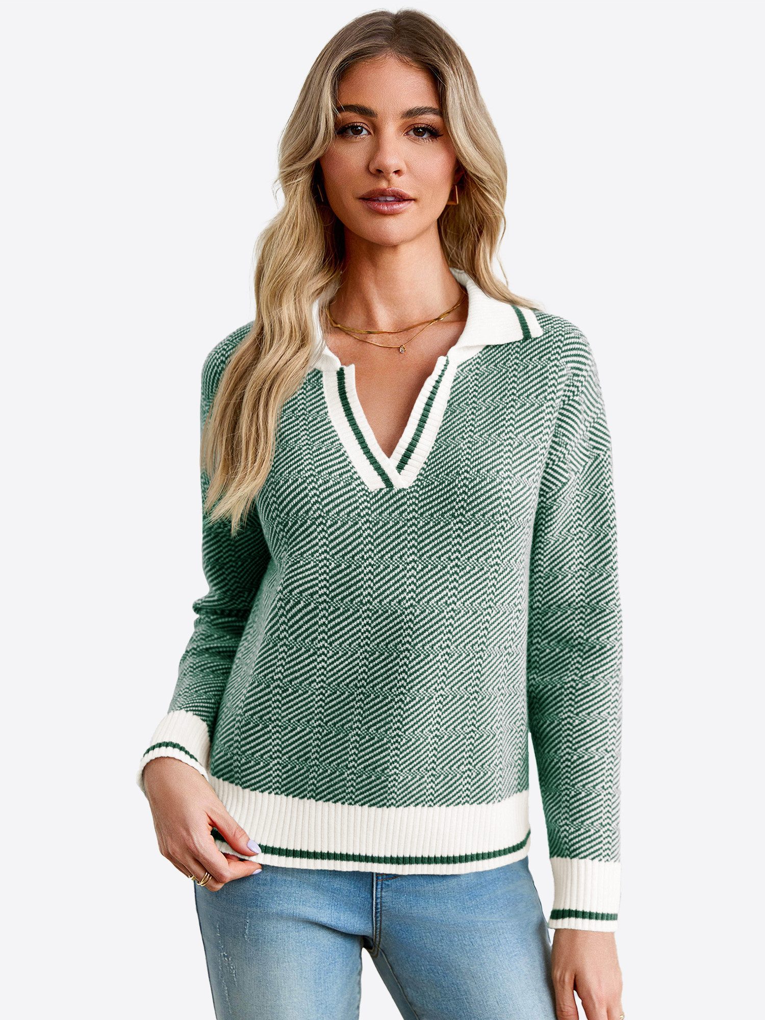Imily Bela Sweater Lässiger Damen-Strickpullover mit V-Ausschnitt (Packung, günstig online kaufen