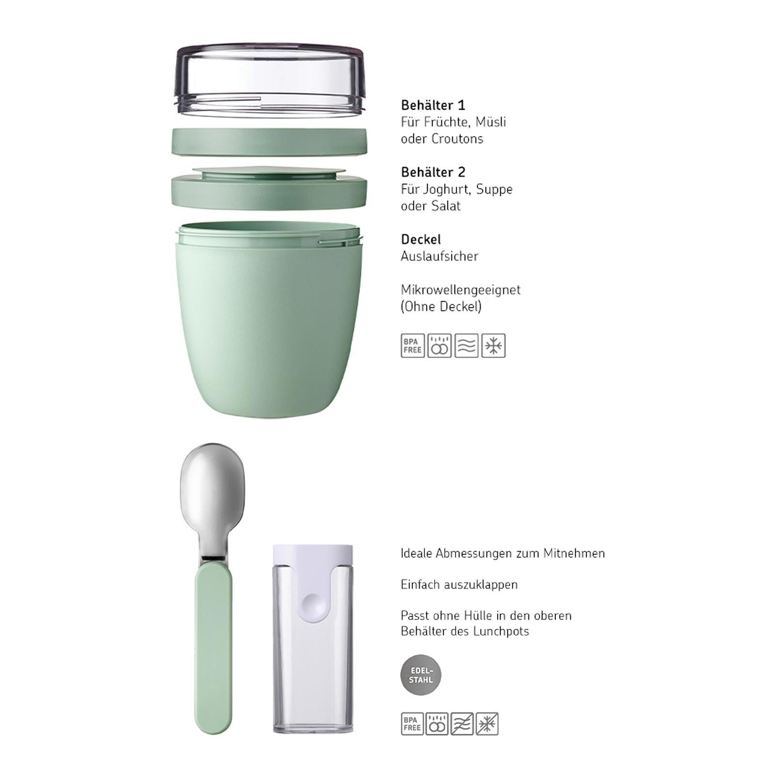 Mepal Lunchbox Ellipse Lunchpot + Faltbarer Löffel 500 + 200 ml, Material-Mix, (3-tlg)