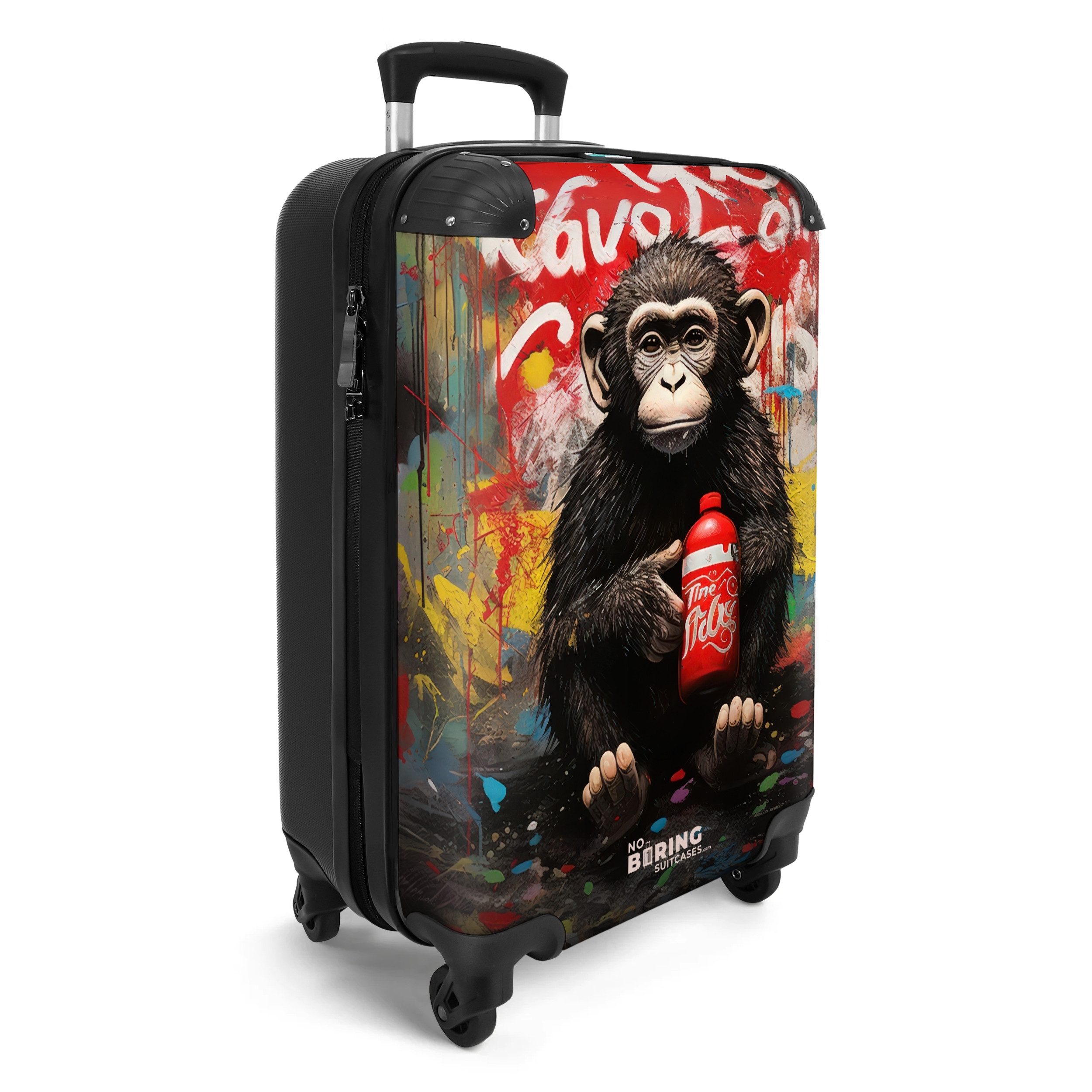 NoBoringSuitcases.com© Hartschalen-Trolley Schimpanse vor einer Graffiti-Wand 55x35x20cm, 4 Rollen, Reisetasche mit Rollen, Koffer Handgepäck Flugzeug