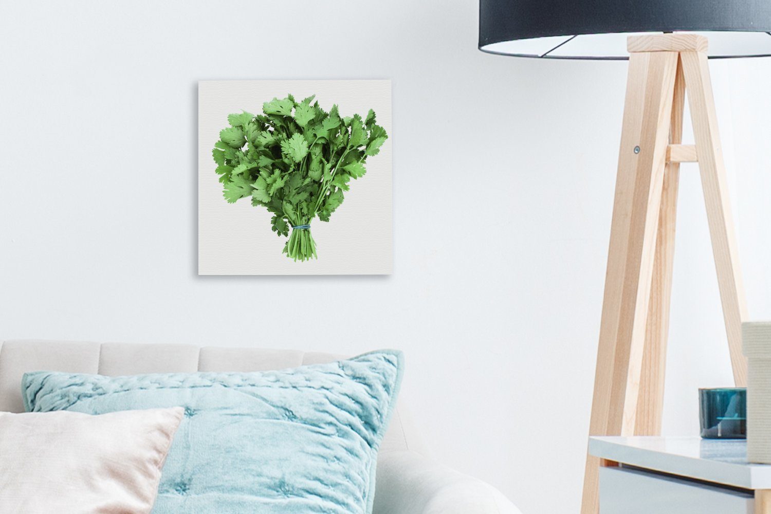 St), vor Hintergrund, OneMillionCanvasses® Bilder Leinwandbild Leinwand für Strauß Wohnzimmer weißem grüner (1 Ein Koriander Schlafzimmer