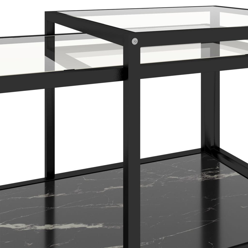 vidaXL Beistelltisch Beistelltische schwarzer Hartglas schwarzer (2-St) Schwarz Marmor und Marmor | Stk. Transparent Transparent und 2