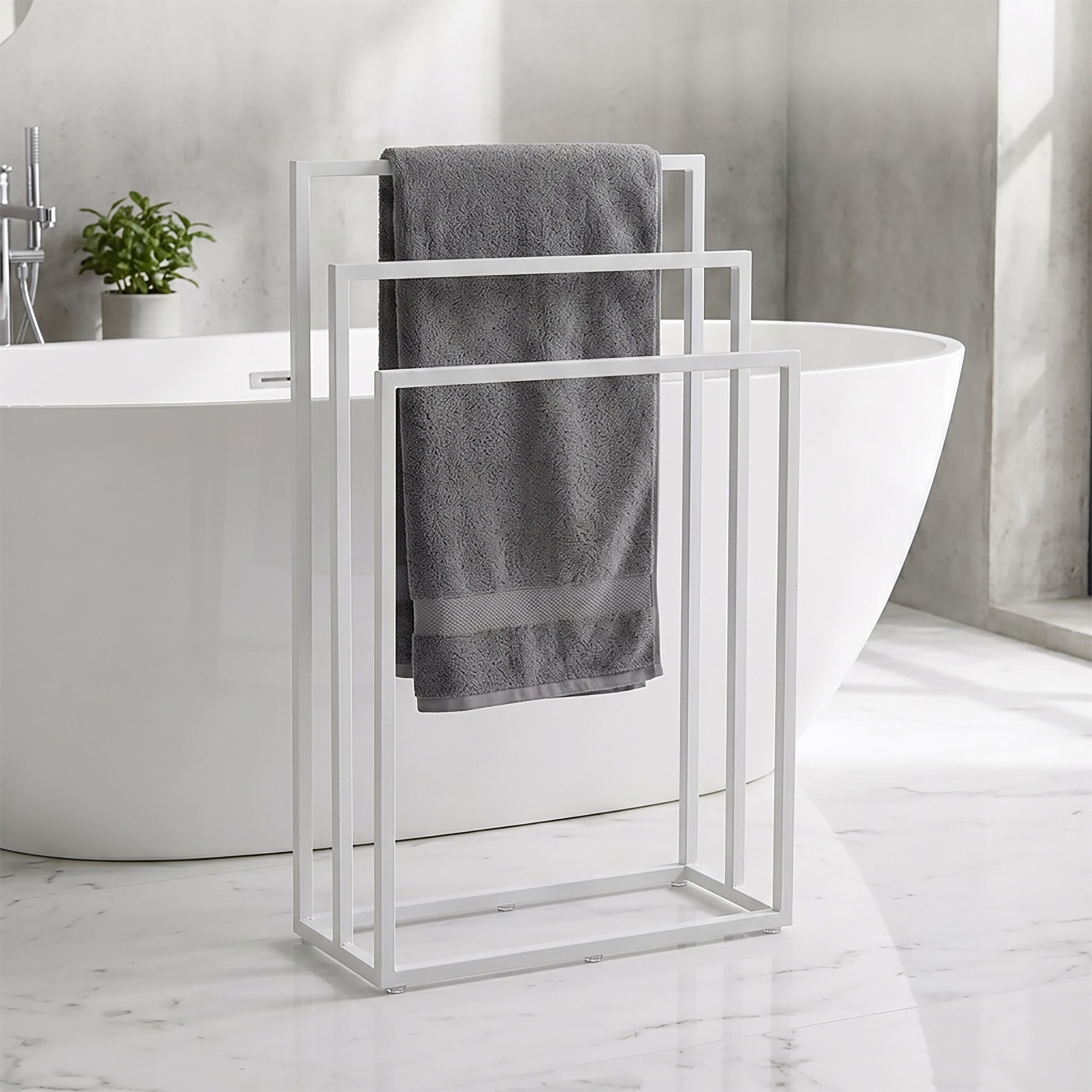 relaxdays Handtuchständer Weißer Handtuchständer 3 Stangen