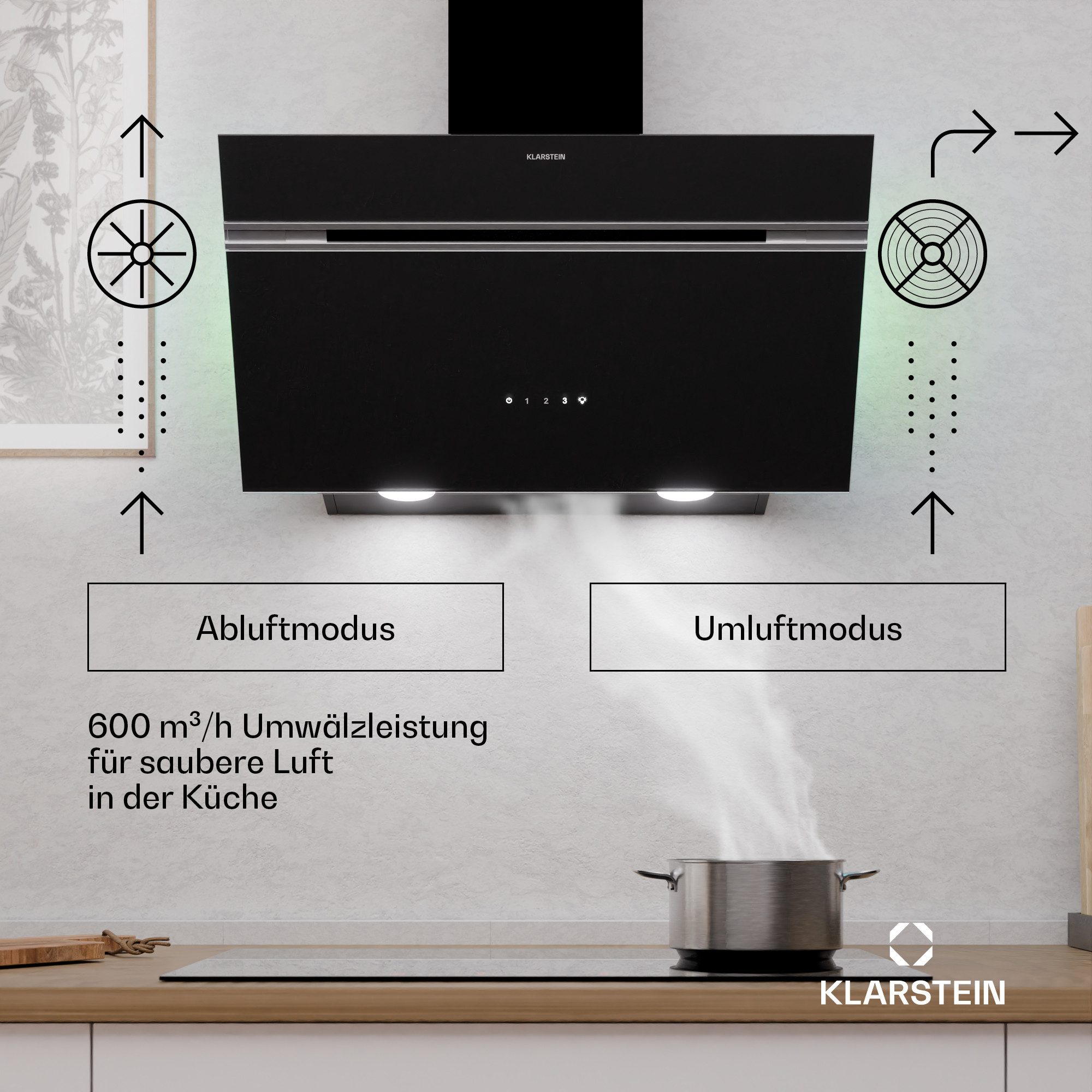 Klarstein Deckenhaube Alina Serie Alina Dunstabzugshaube 70 cm 600 m³/h Touch LED kopffrei leise Alina, Abzugshaube Abzughaube Abluft Umluft kopffrei & Touch-Bedienung