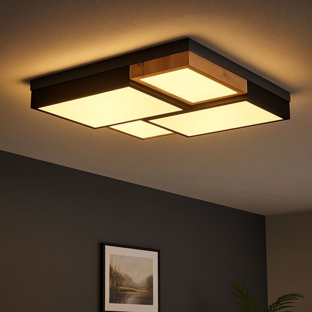 GLOBO LIGHTING LED Deckenleuchte, LED-Leuchtmittel fest verbaut, Warmweiß, Deckenleuchte Wohnzimmerlampe Deckenlampe LED Lampe Holzoptik 60x60 cm