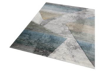 Teppich Teppich Muster gestreift mehrfarbig grau blau gold, TeppichHome24, rechteckig, Höhe: 13 mm