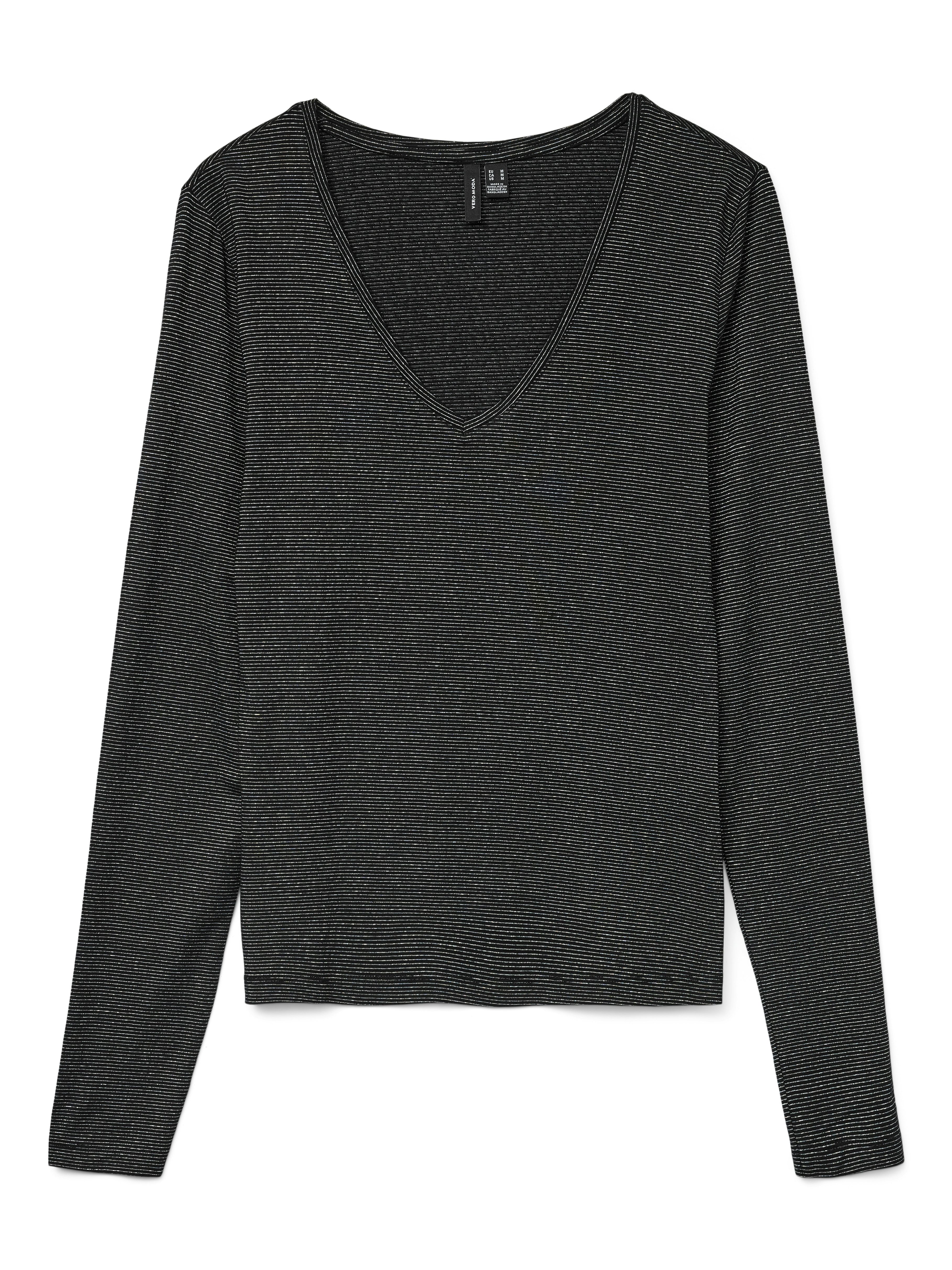 Langarmshirt VMLAVA GLITTER LS V-NECK TOP STRIPE NOOS